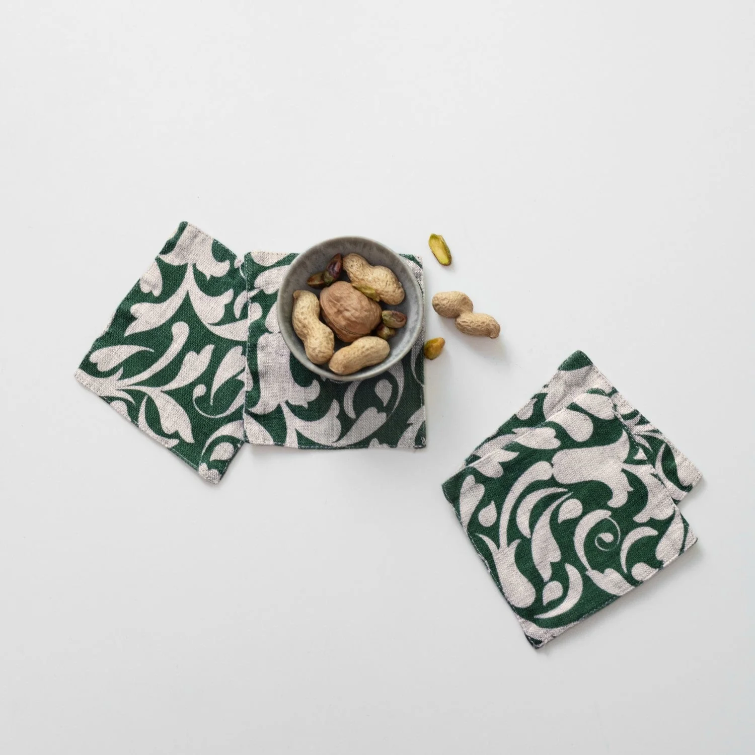 Evergreen Damask Linen Coasters Set of 4