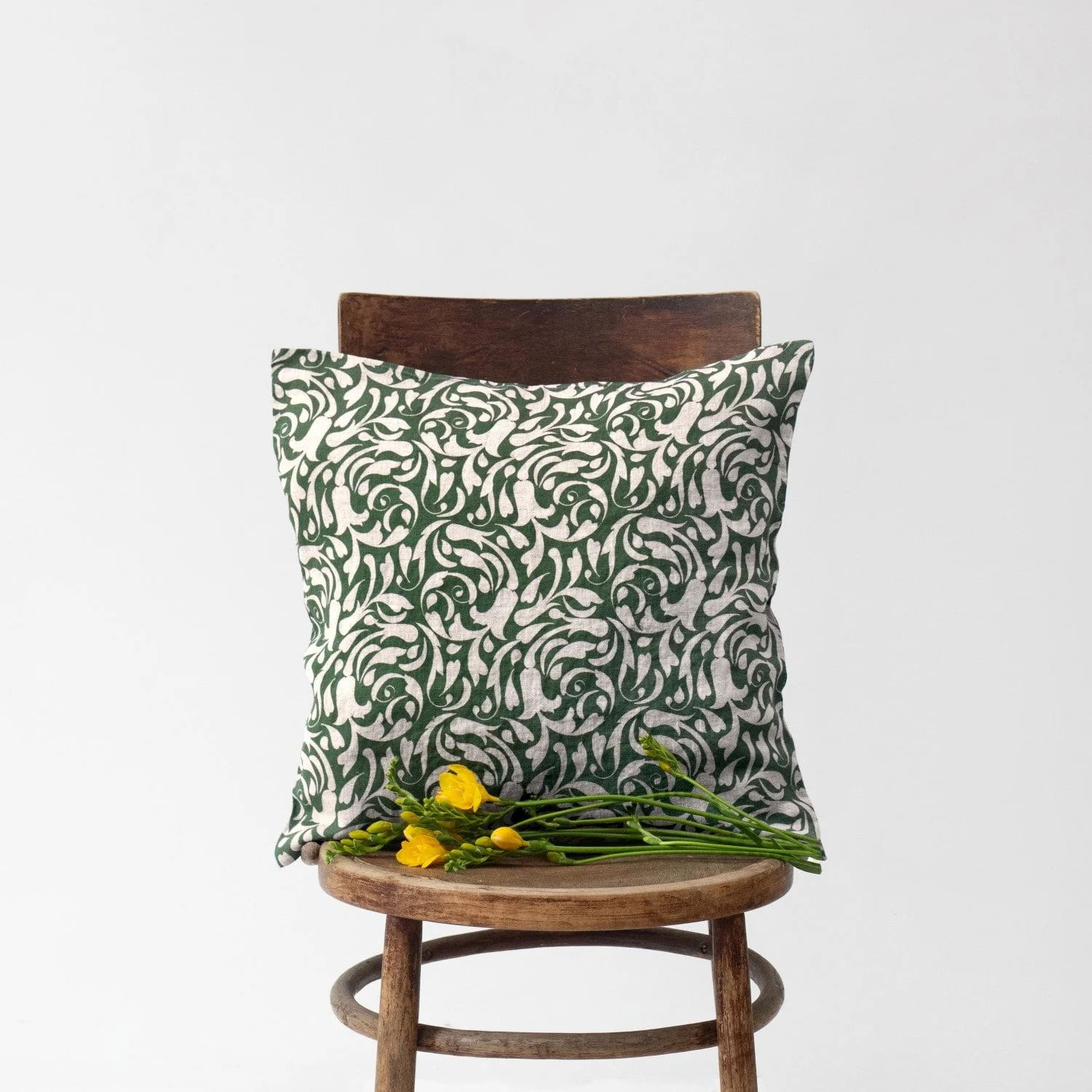 Evergreen Damask Linen Cushion Cover