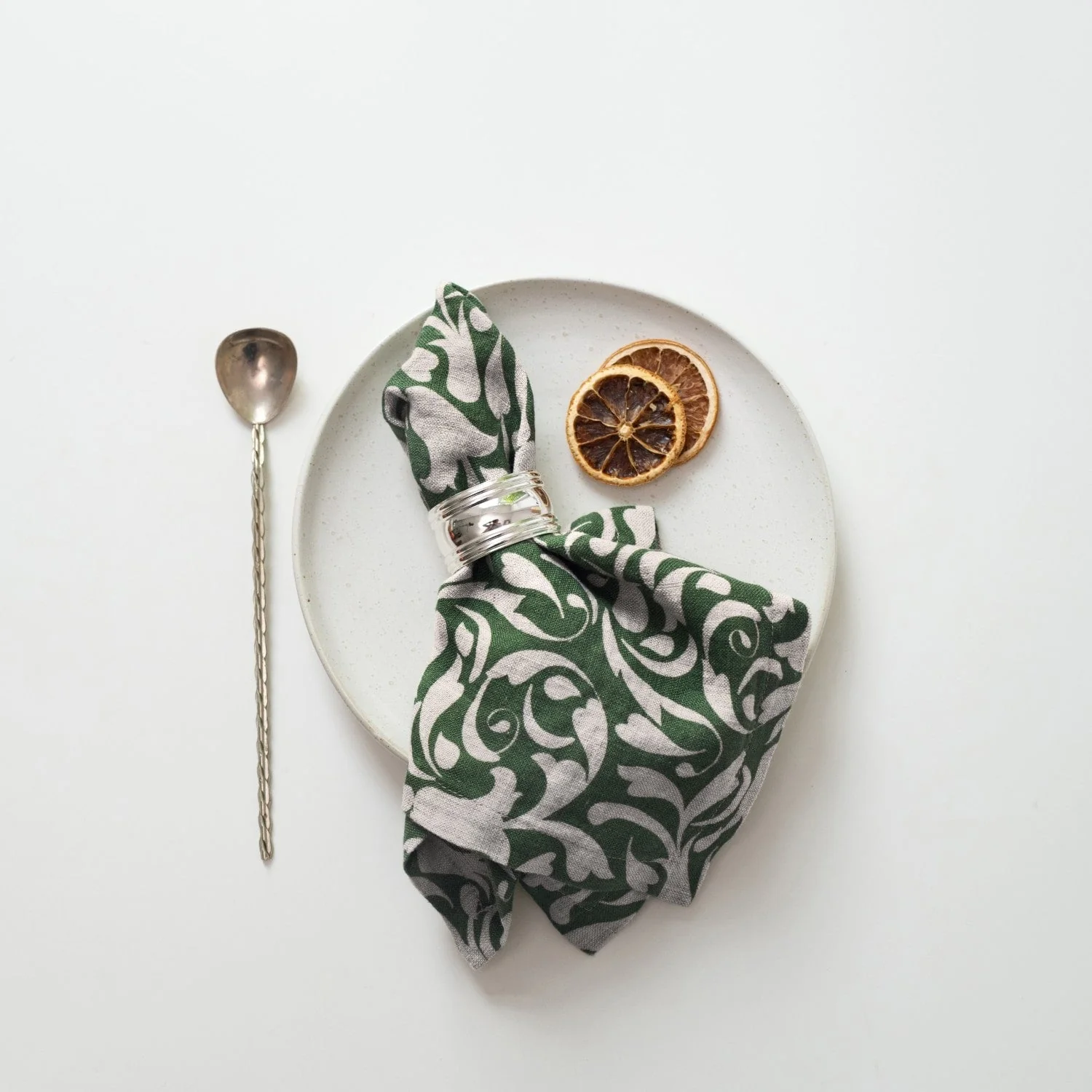 Evergreen Damask Linen Napkins Set of 2 - Image 2