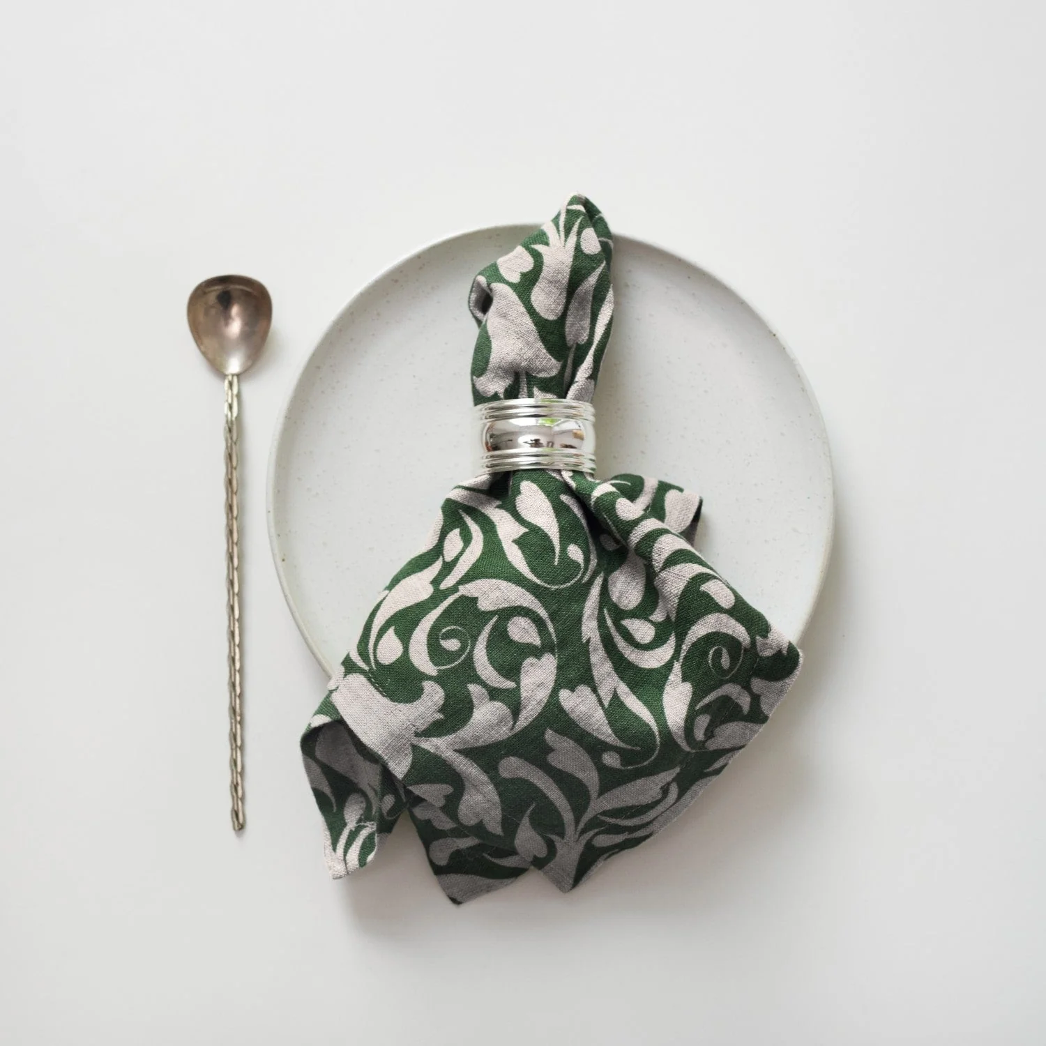 Evergreen Damask Linen Napkins Set of 2 - Image 4