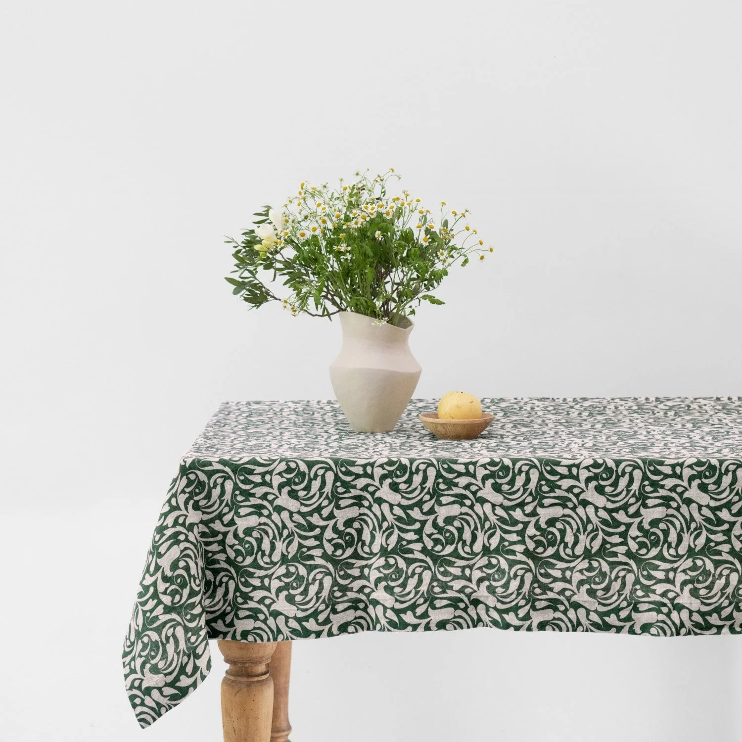 Evergreen Damask Linen Tablecloth