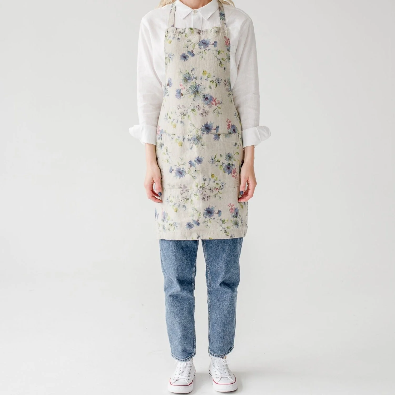 Flowers on Natural Linen Daily Apron
