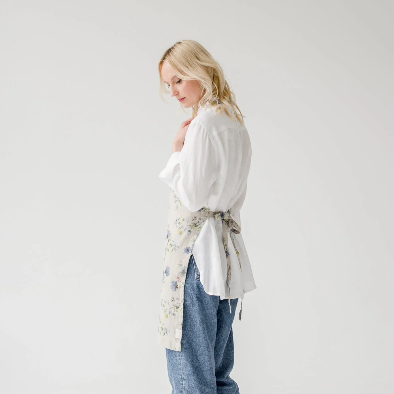 Flowers on Natural Linen Daily Apron - Image 2