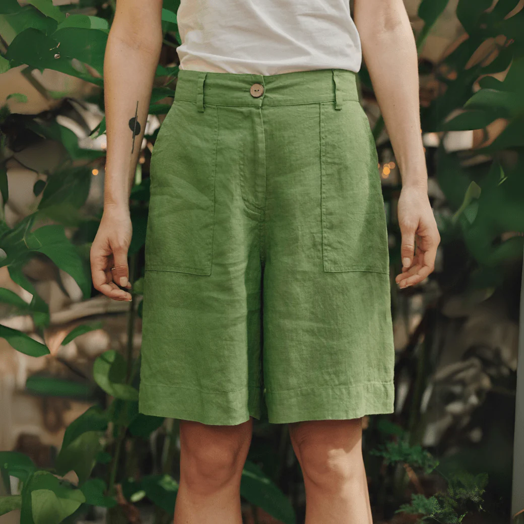 Foliage Green Linen Etude Shorts