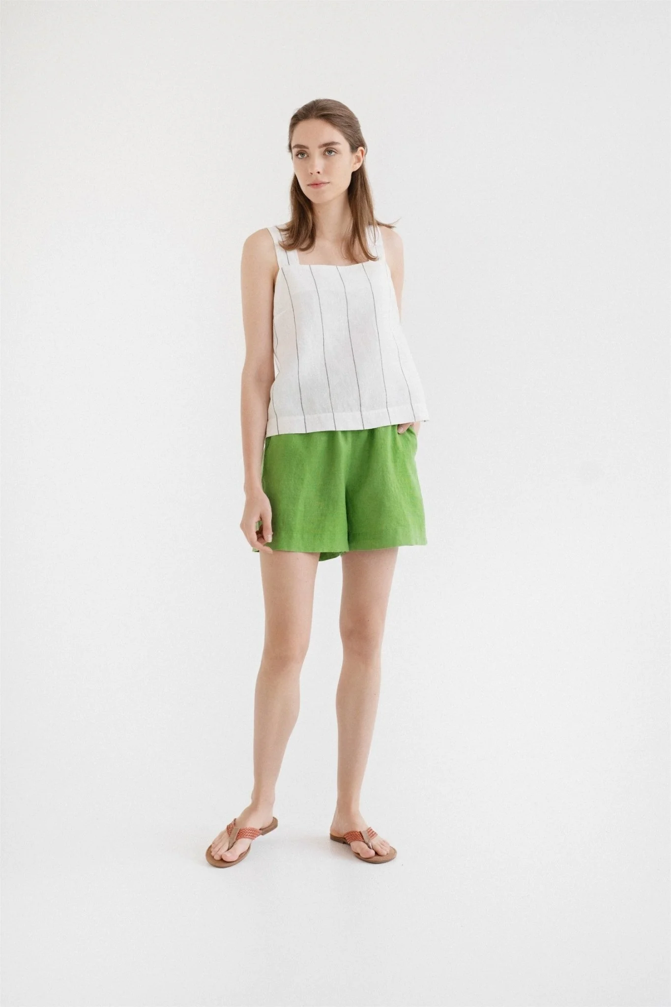 Foliage Green Linen Hip-Hop Shorts - Image 2