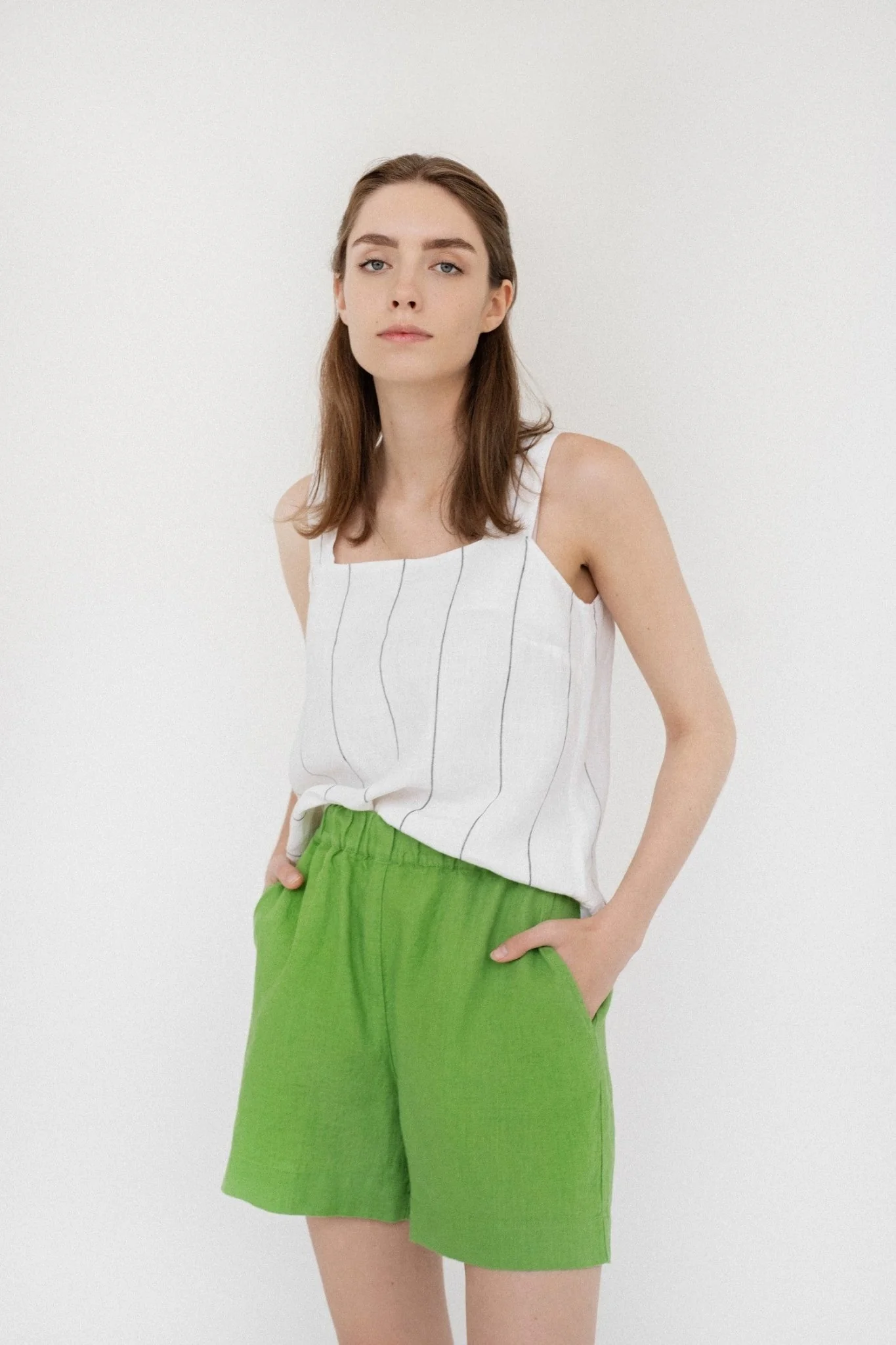 Foliage Green Linen Hip-Hop Shorts - Image 4