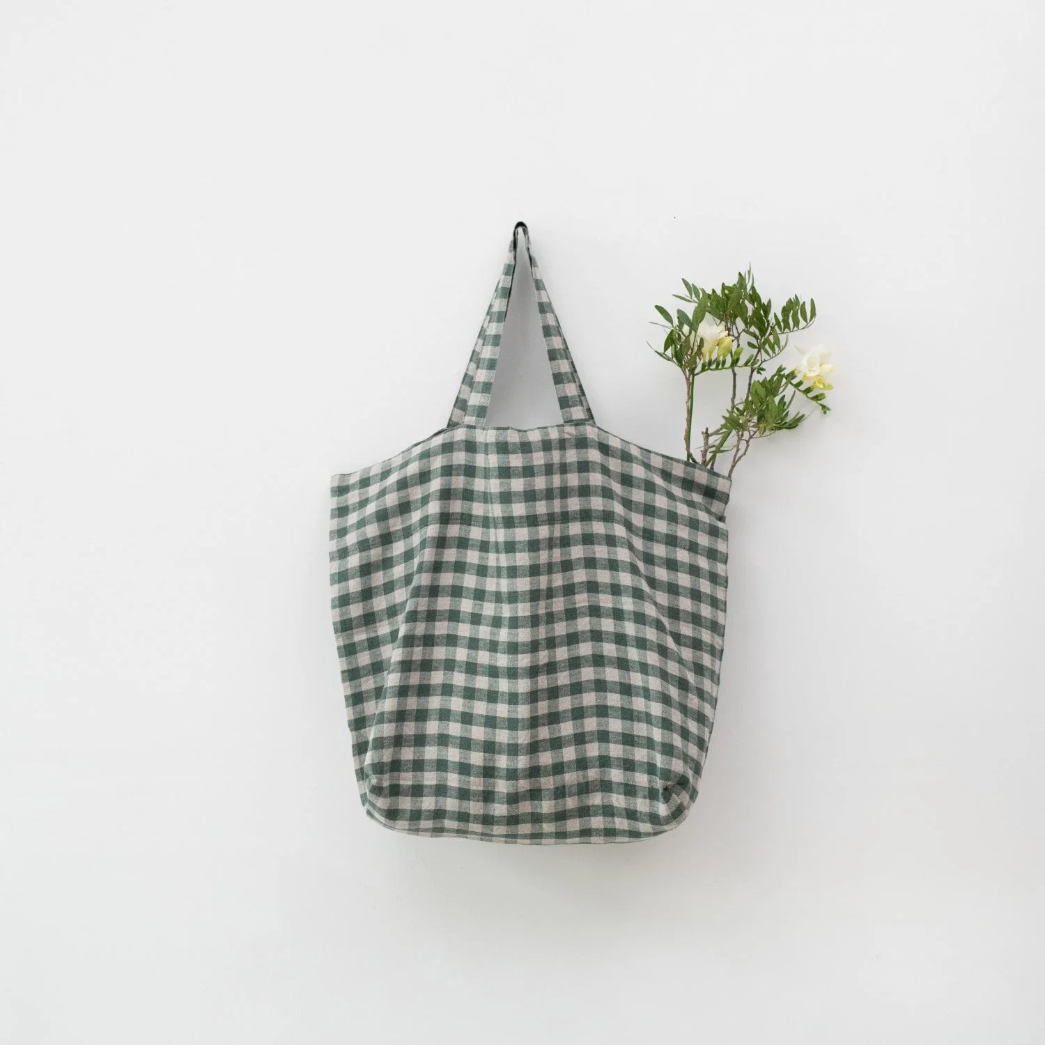 Forest Green Gingham Linen Big Bag