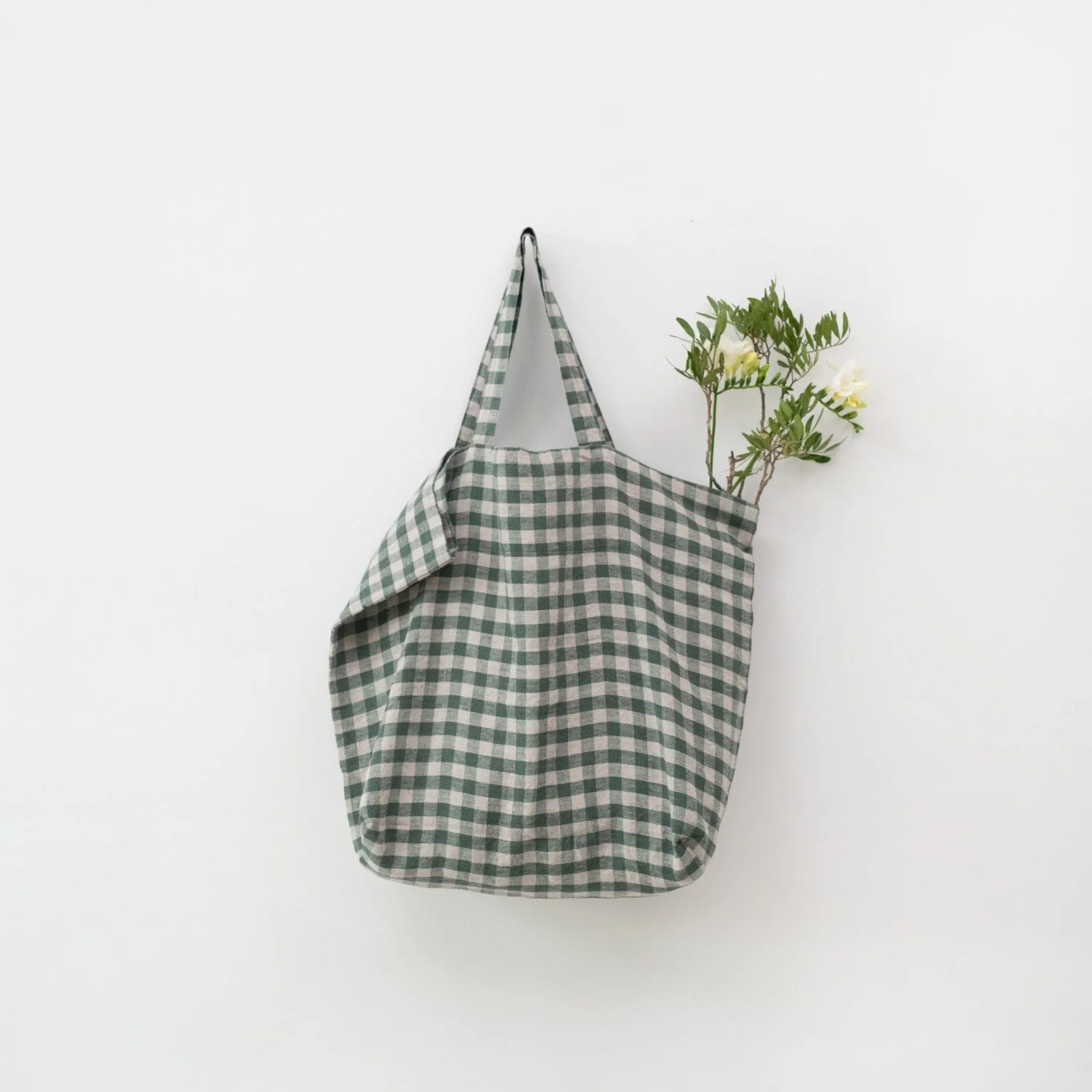 Forest Green Gingham Linen Big Bag - Image 2