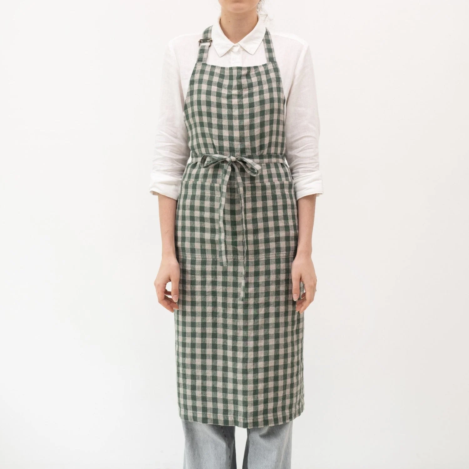 Forest Green Gingham Linen Chef Apron