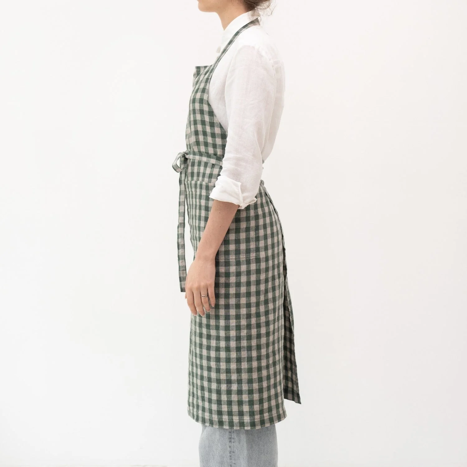 Forest Green Gingham Linen Chef Apron - Image 2