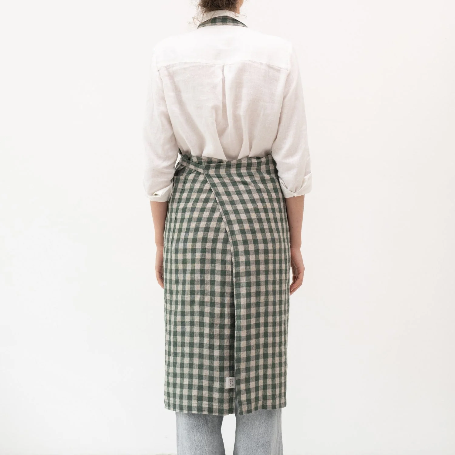 Forest Green Gingham Linen Chef Apron - Image 3