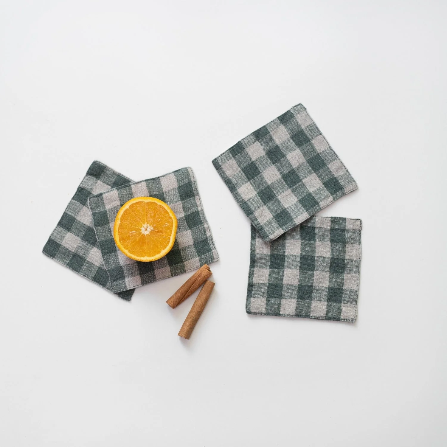 Forest Green Gingham Linen Coasters Set of 4 - Image 2