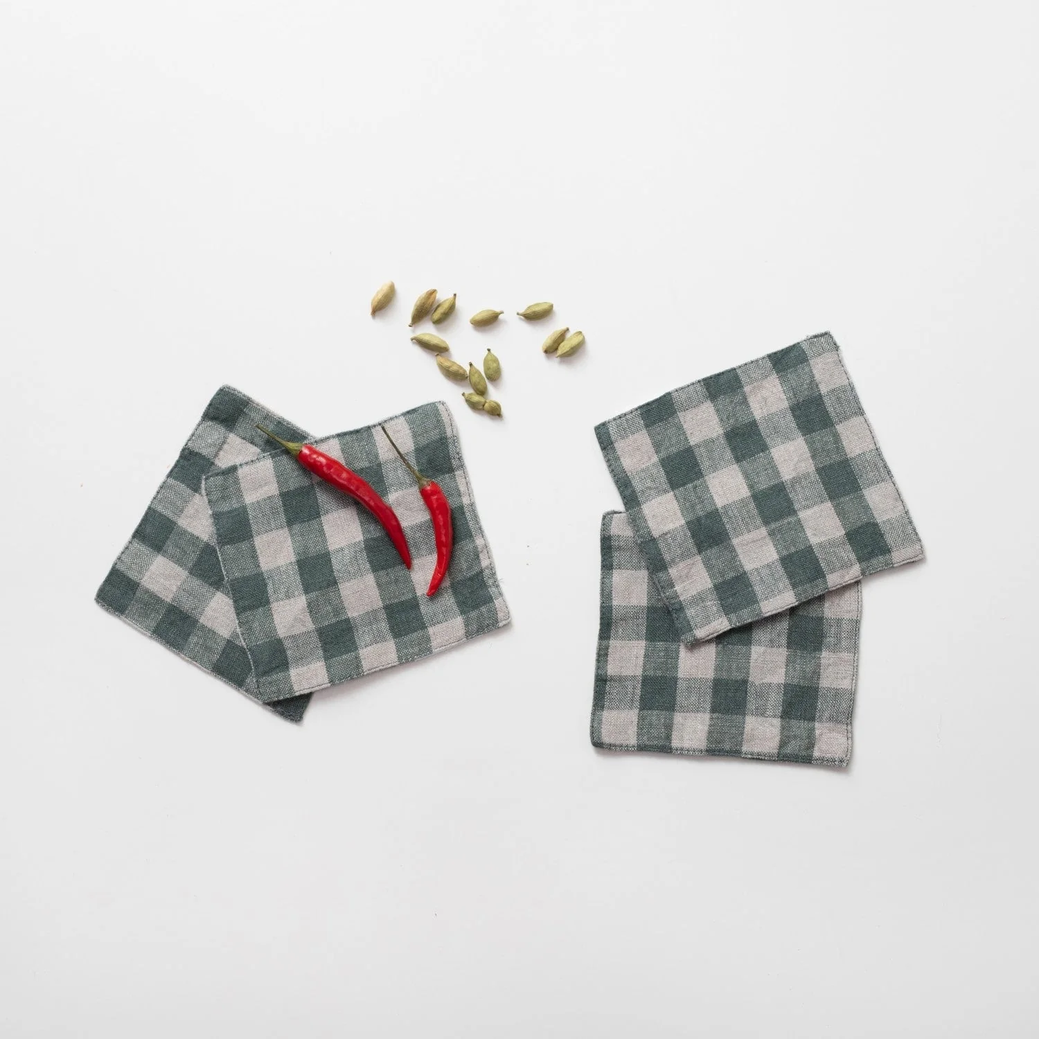Forest Green Gingham Linen Coasters Set of 4 - Image 3