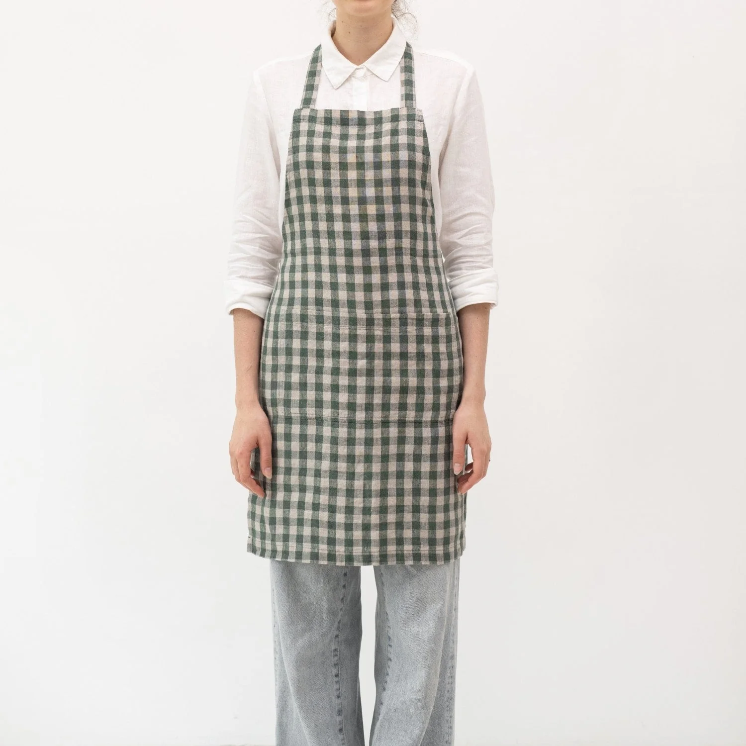 Forest Green Gingham Linen Daily Apron