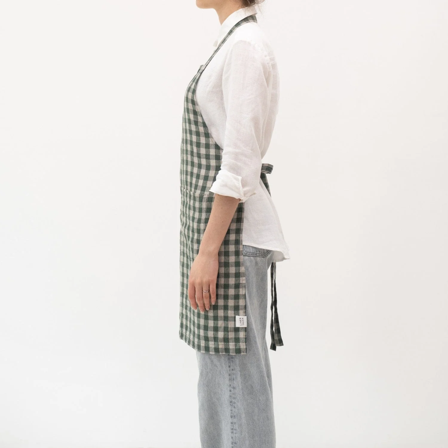 Forest Green Gingham Linen Daily Apron - Image 2