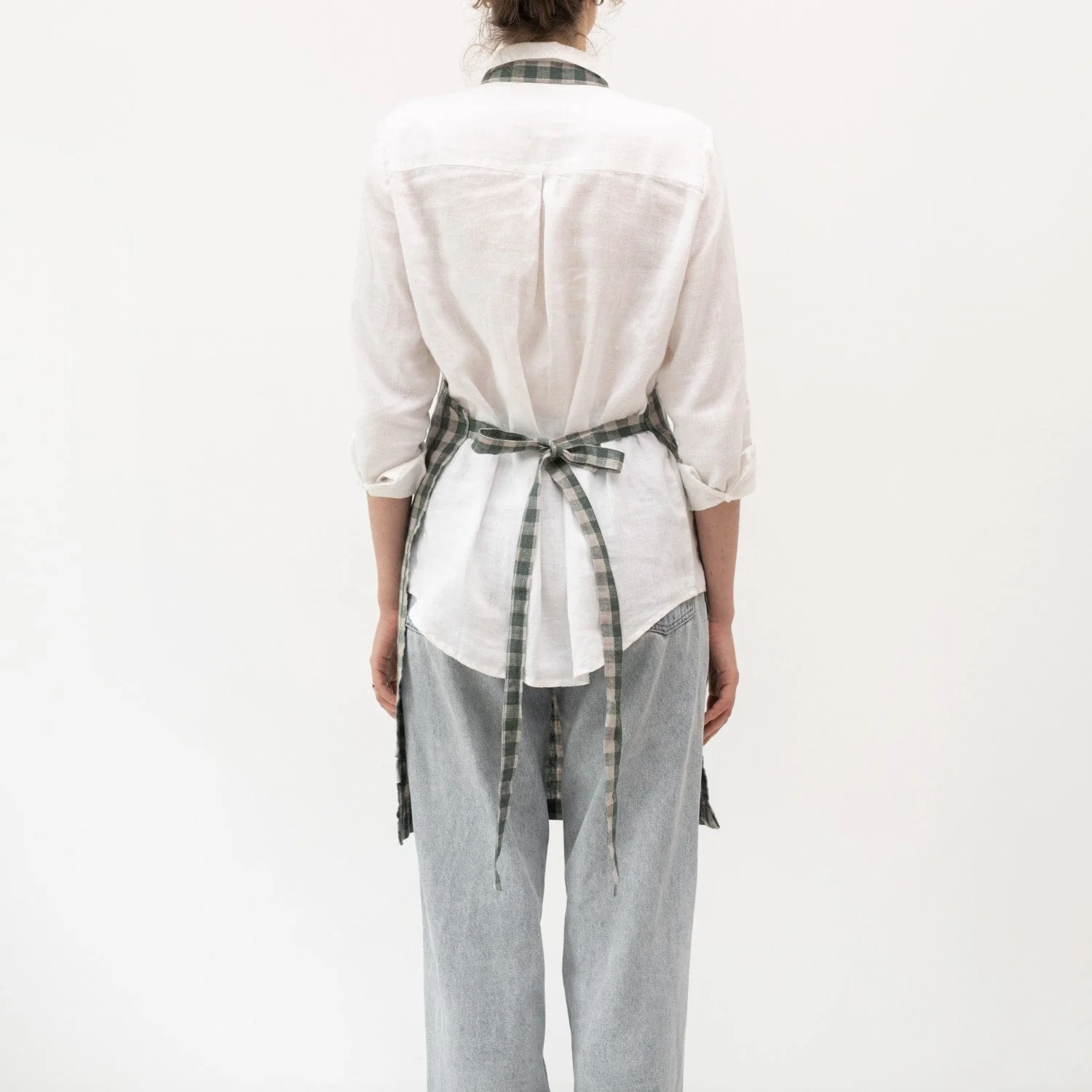 Forest Green Gingham Linen Daily Apron - Image 3