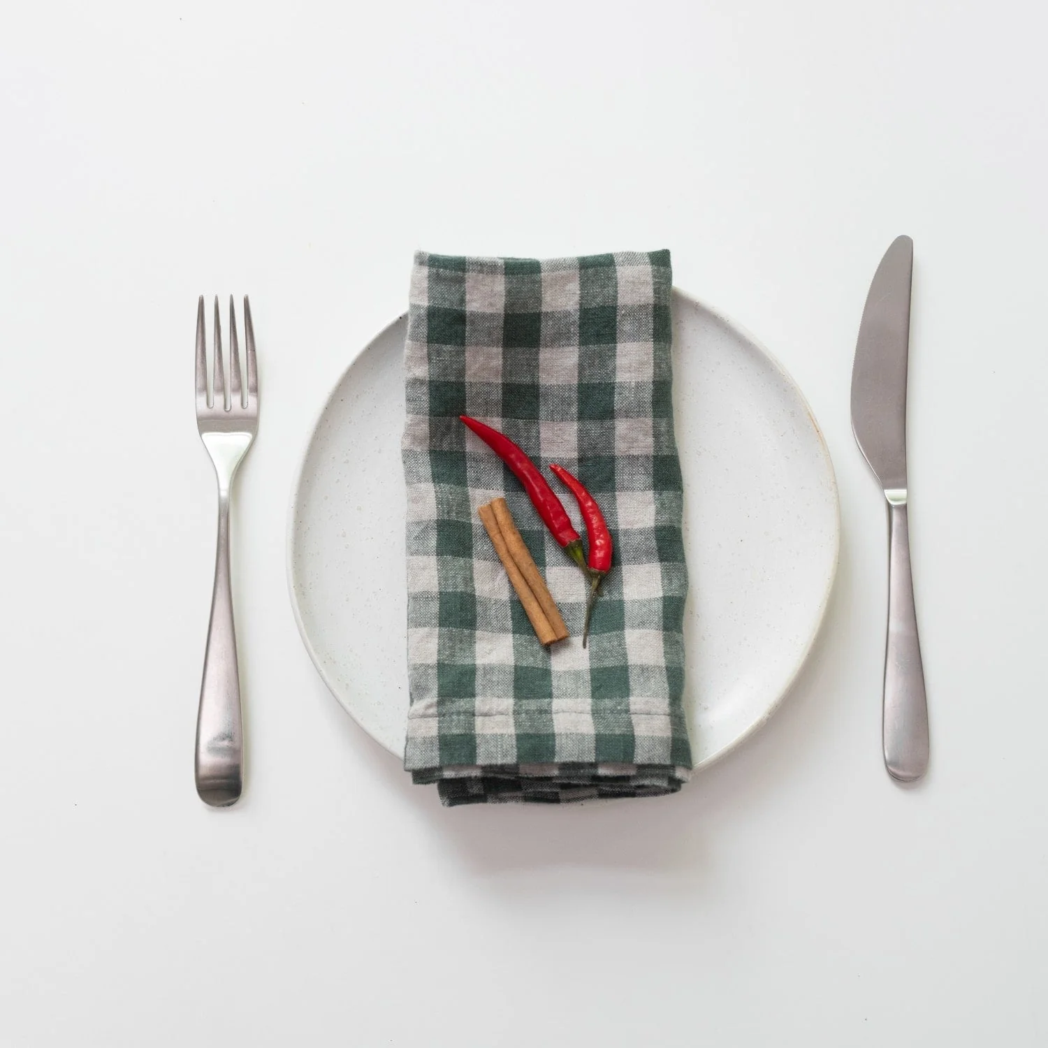 Forest Green Gingham Linen Napkins Set of 2