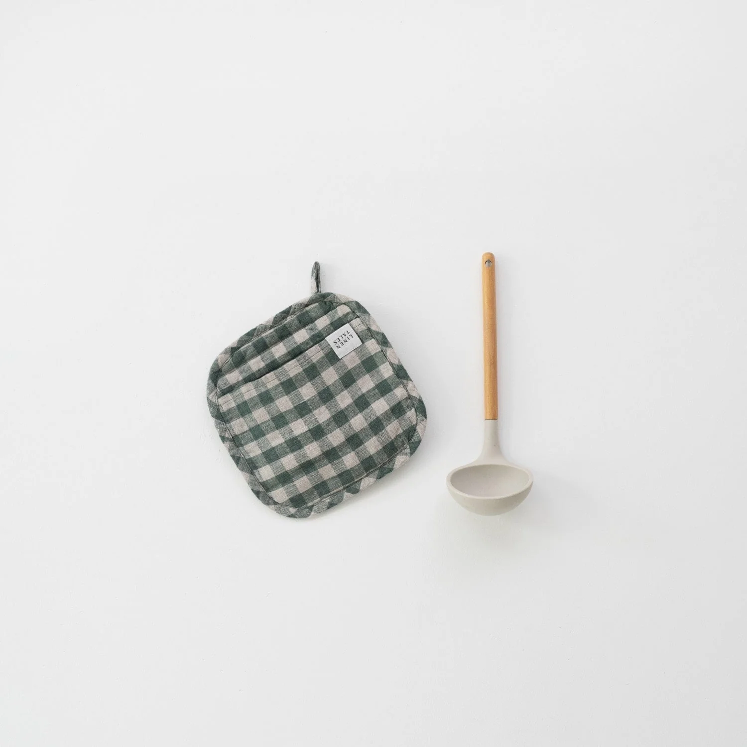 Forest Green Gingham Linen Potholder