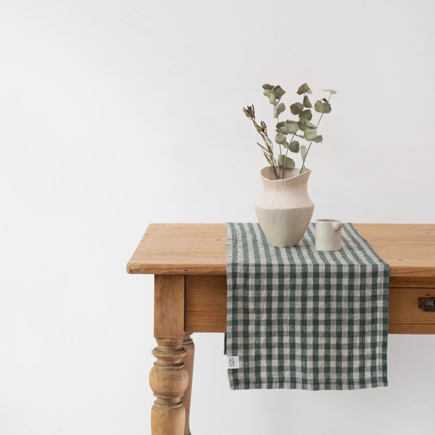 Forest Green Gingham Linen Table Runner