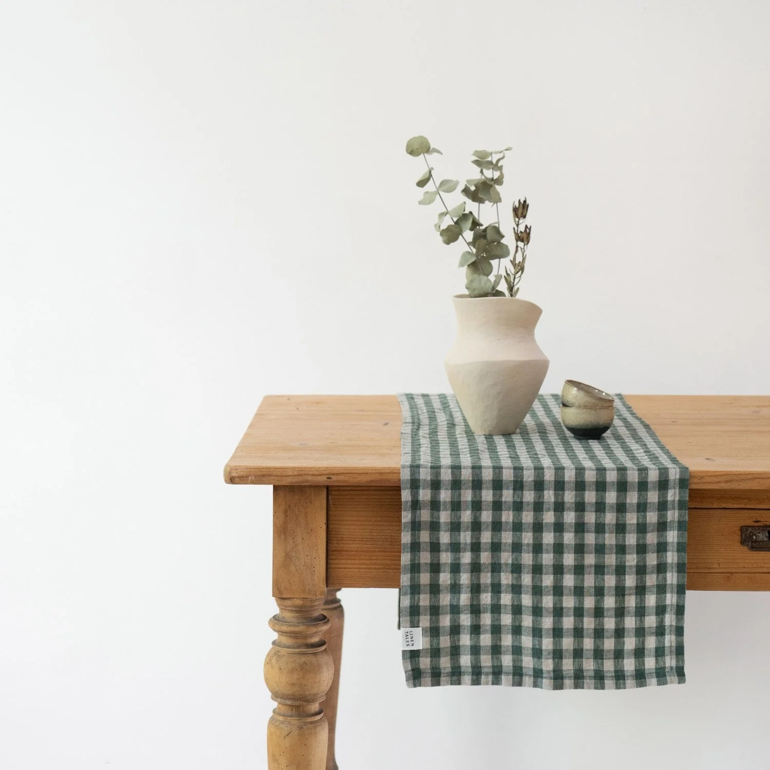 Forest Green Gingham Linen Table Runner - Image 2