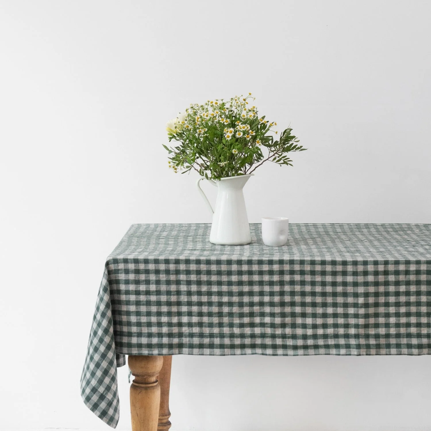 Forest Green Gingham Linen Tablecloth