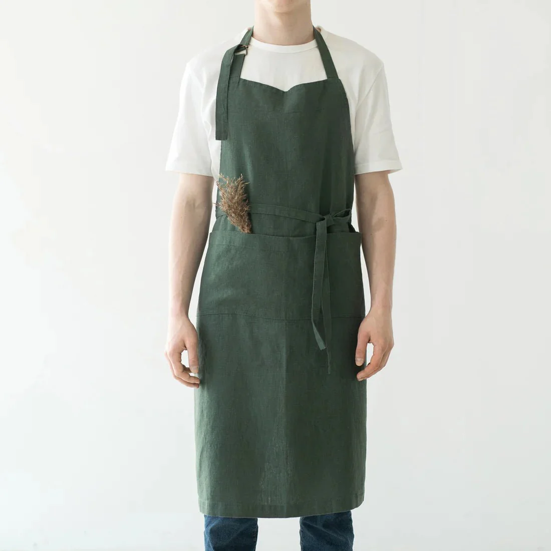 Forest Green Linen Chef Apron