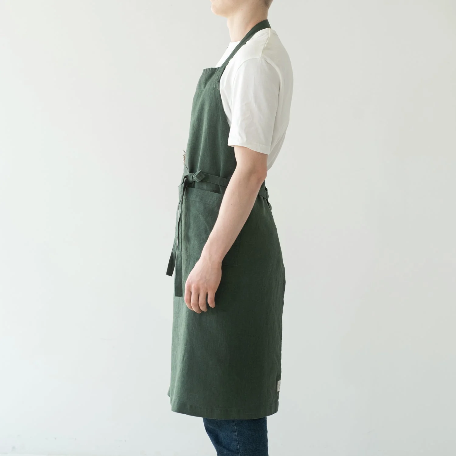 Forest Green Linen Chef Apron - Image 2