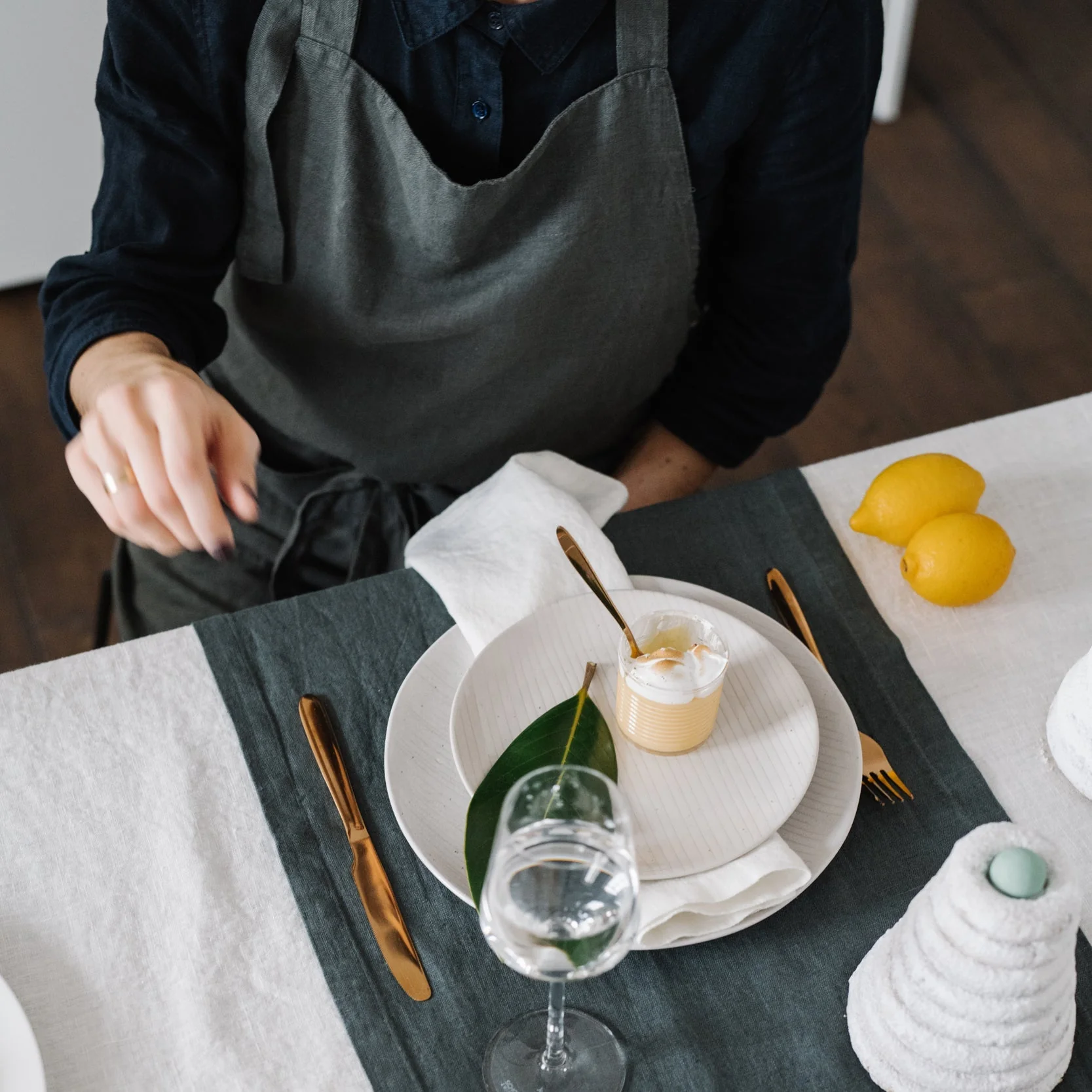 Forest Green Linen Chef Apron - Image 5