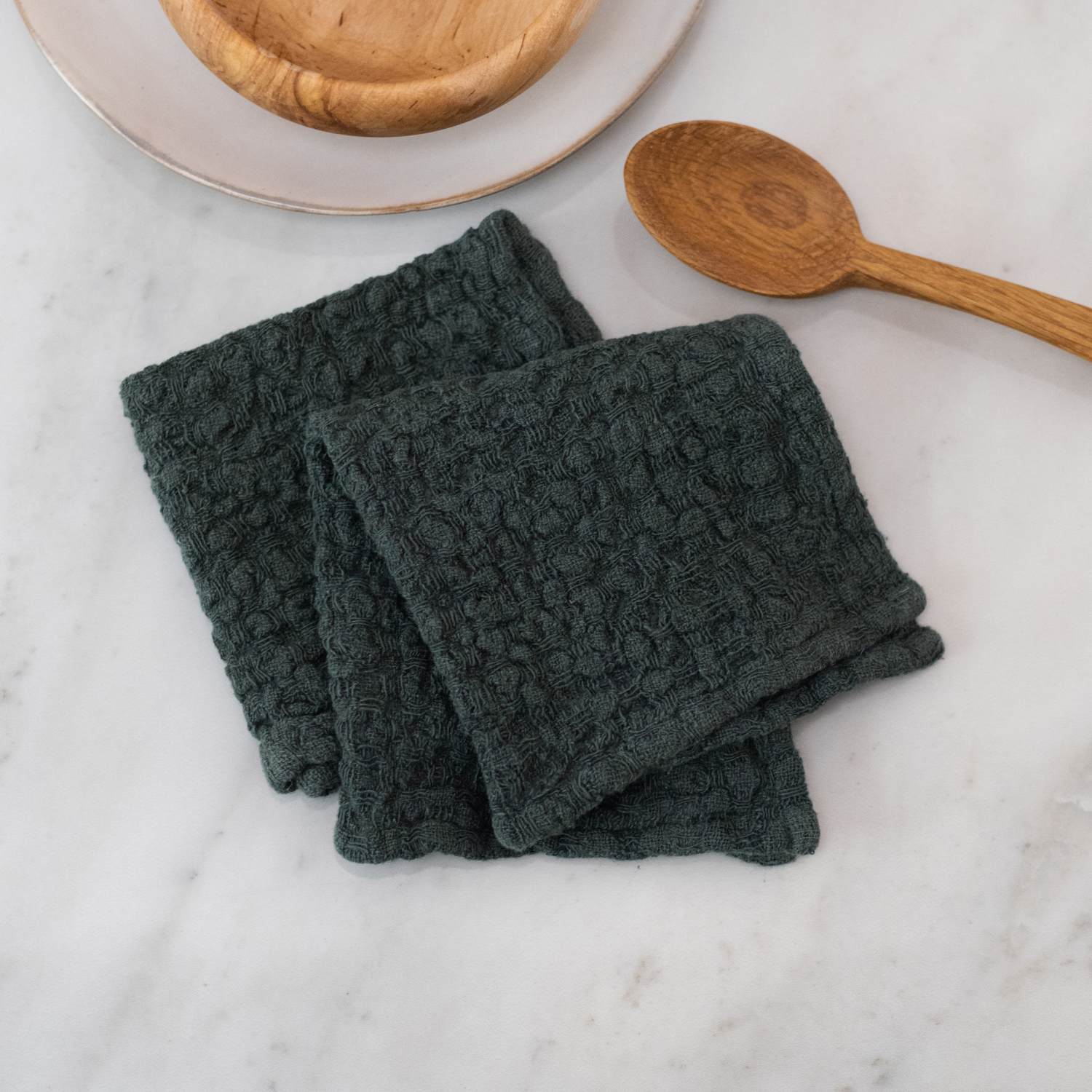 Forest Green Linen Dishcloth Set of 2 - Image 4