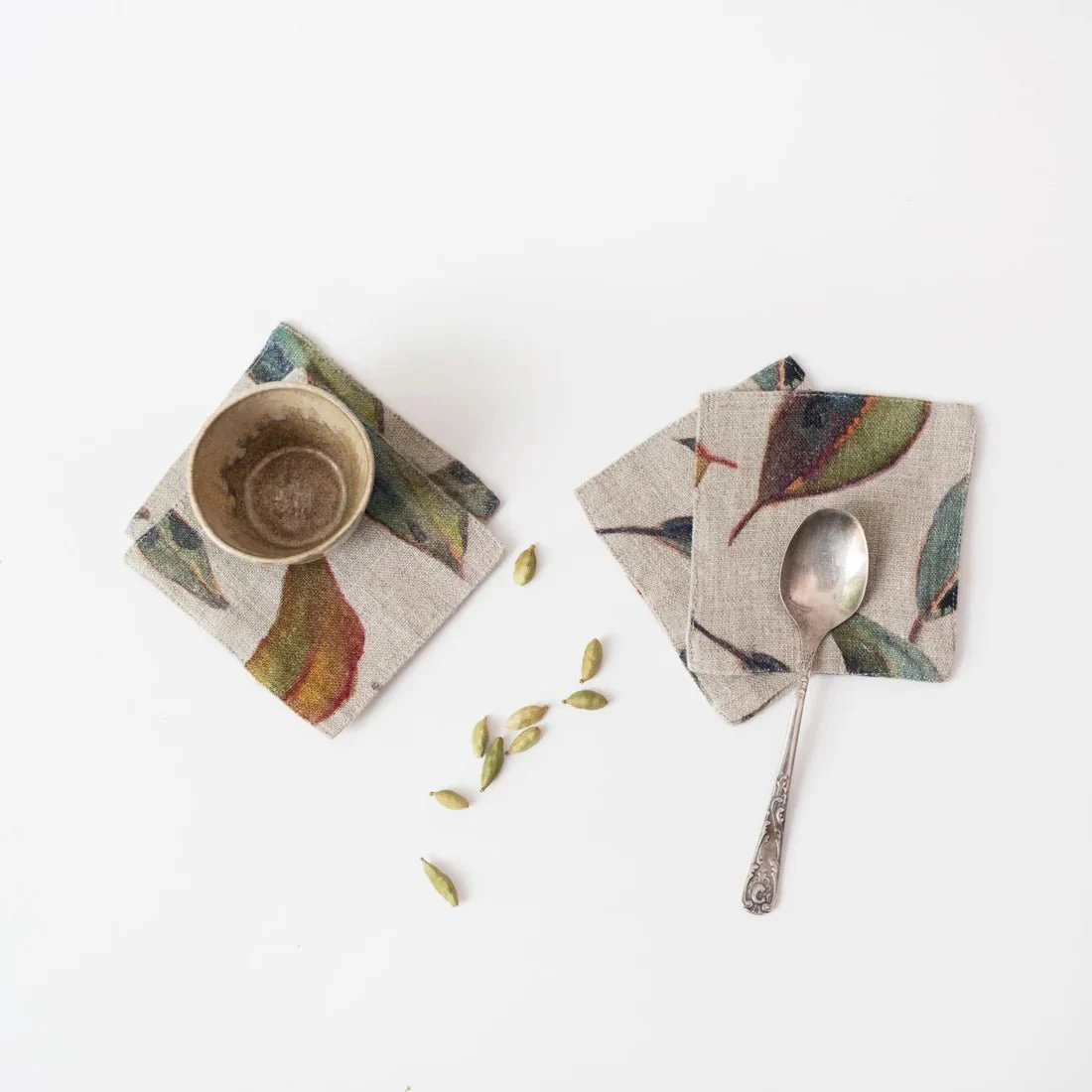 Golden Fall on Natural Linen Coasters Set of 4
