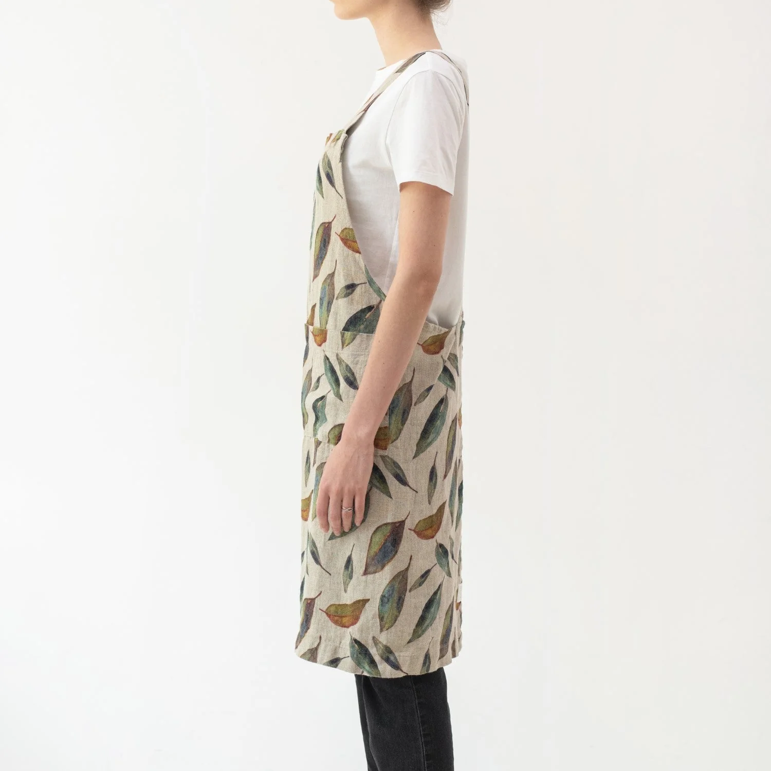 Golden Fall on Natural Linen Crossback Apron - Image 2