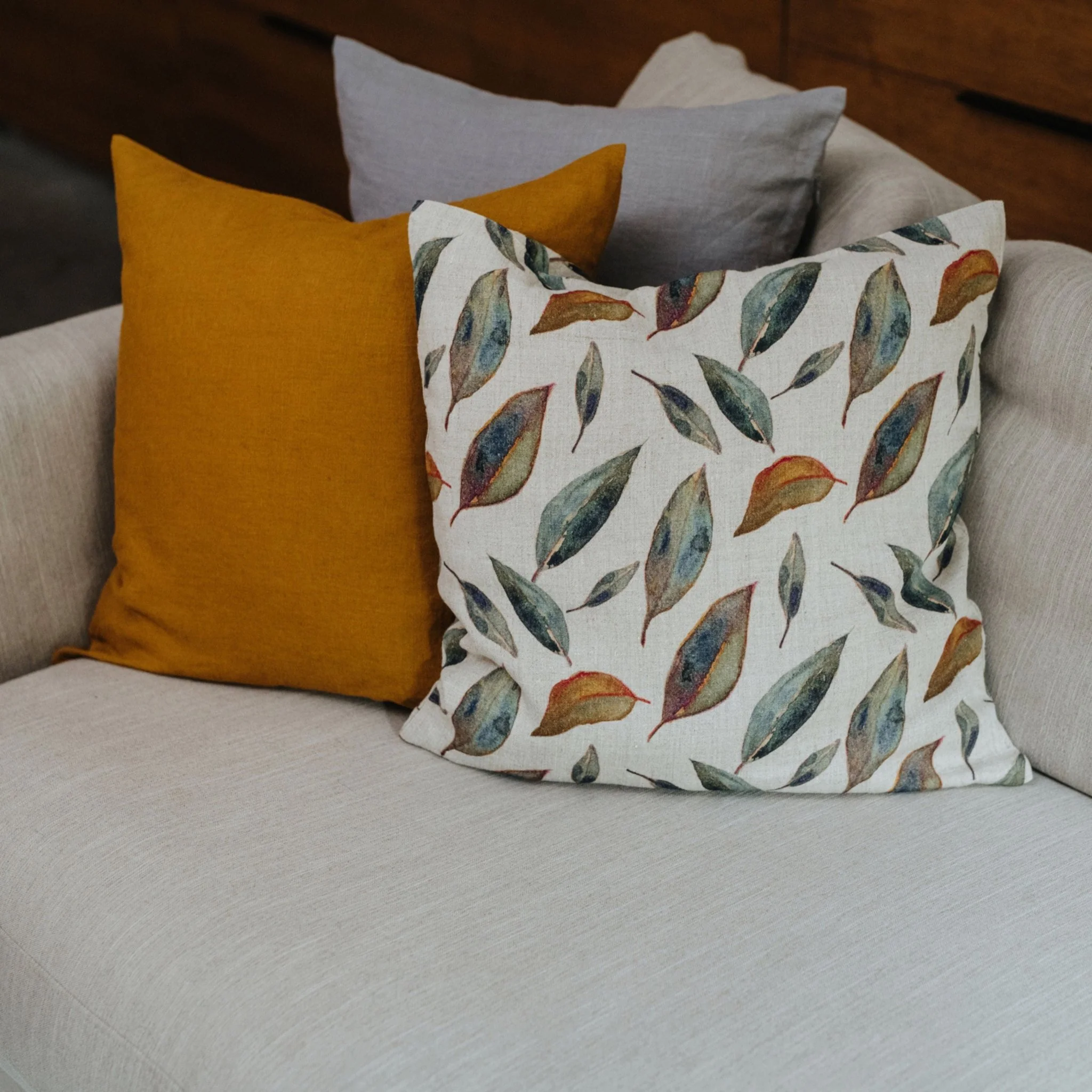 Golden Fall on Natural Linen Cushion Cover - Image 2
