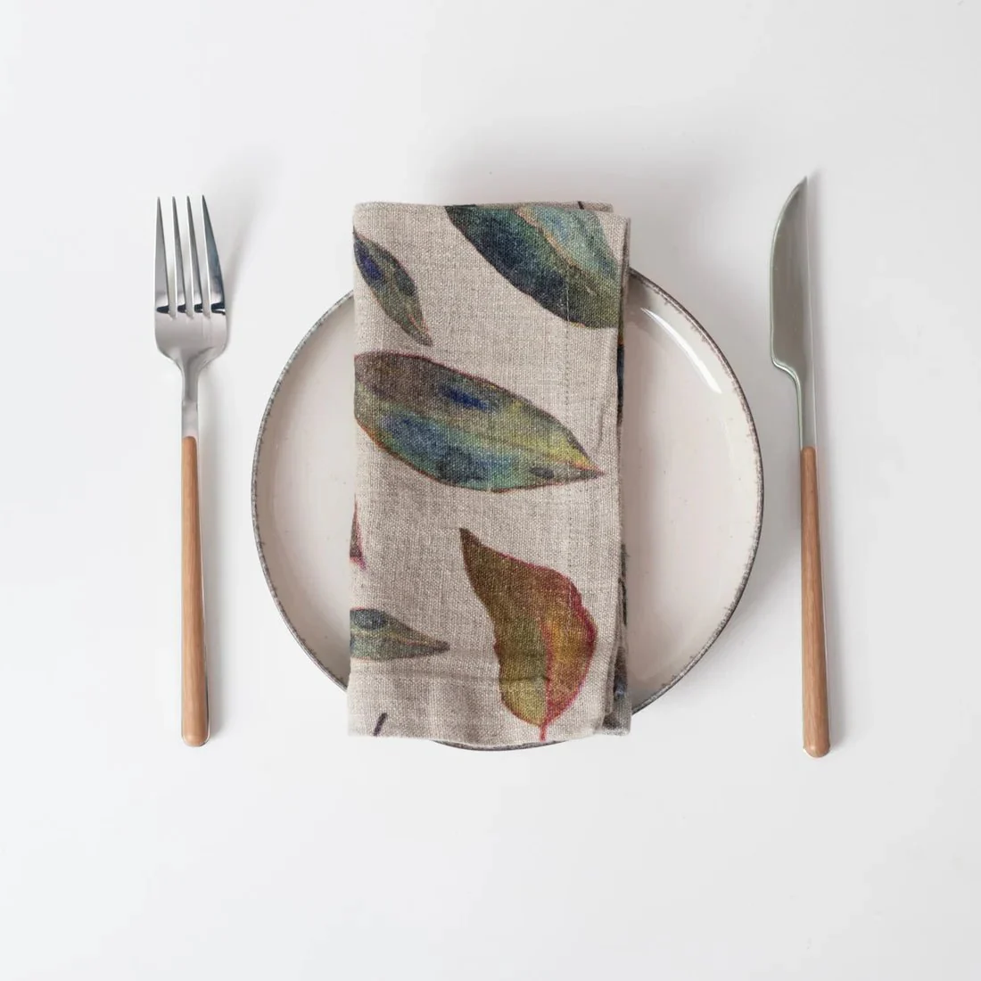 Golden Fall on Natural Linen Napkins Set of 2
