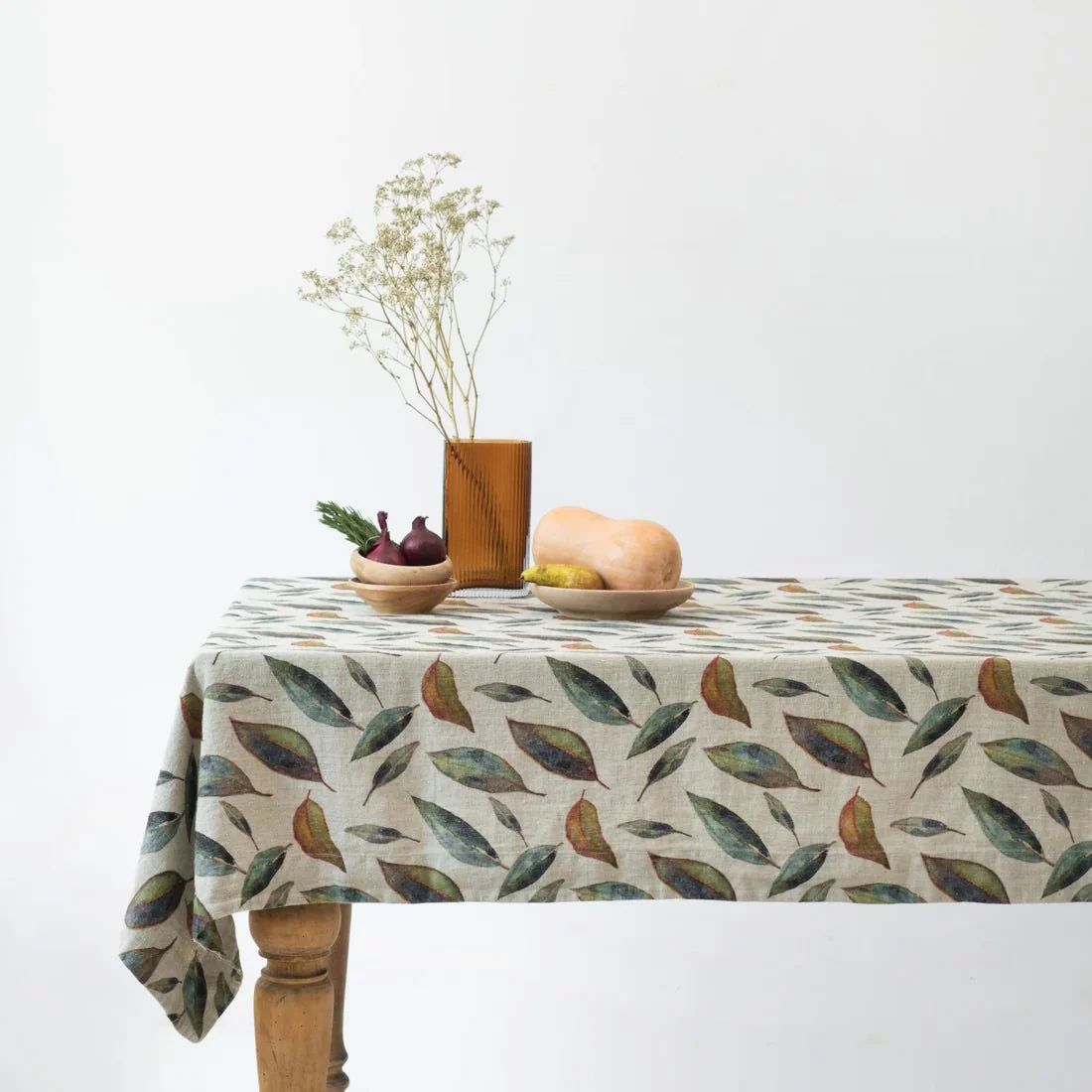 Golden Fall on Natural Linen Tablecloth