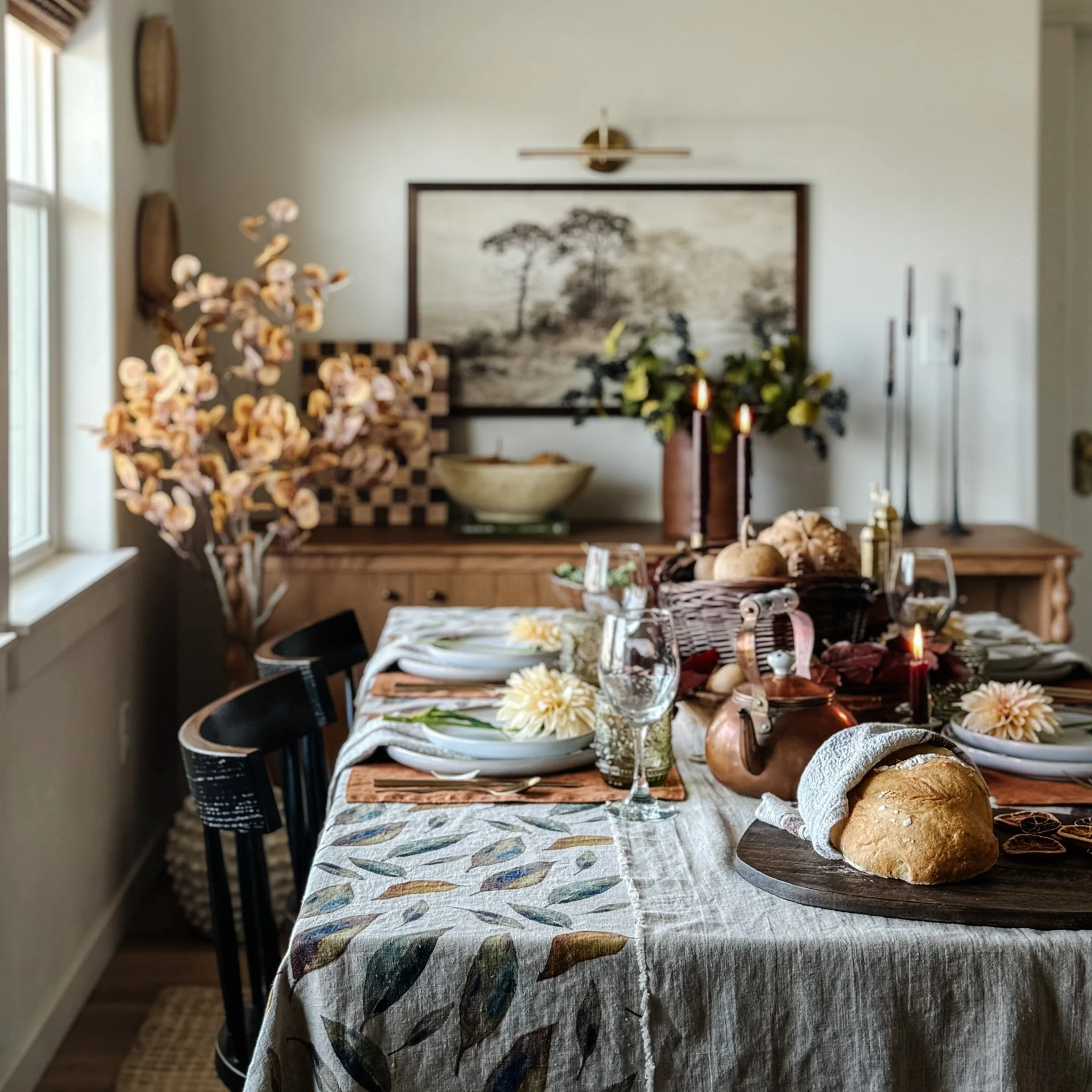 Golden Fall on Natural Linen Tablecloth - Image 3