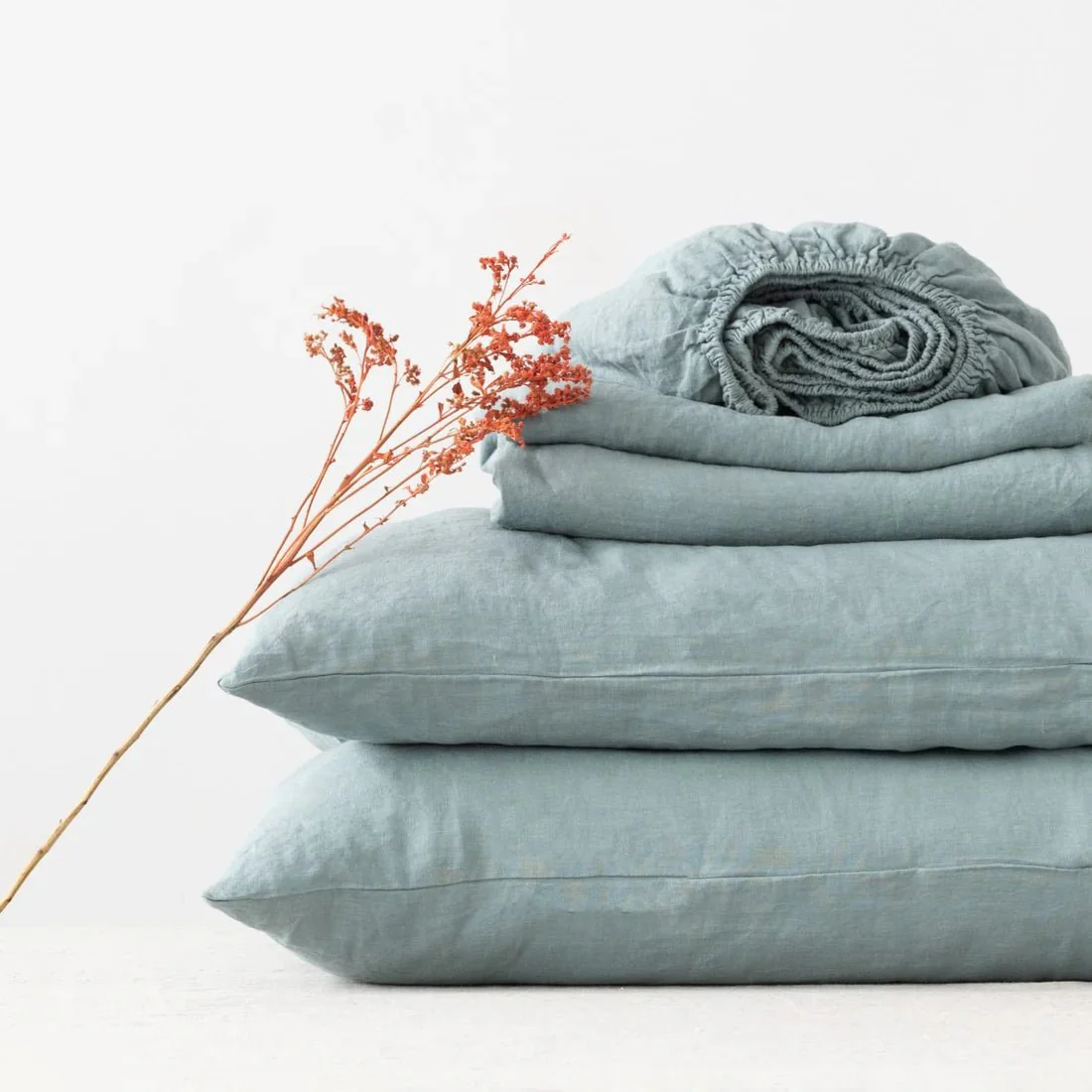 Green Milieu Linen Sheet Set