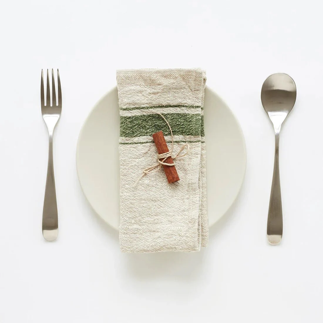 Green Stripe Vintage Linen Napkins Set of 2