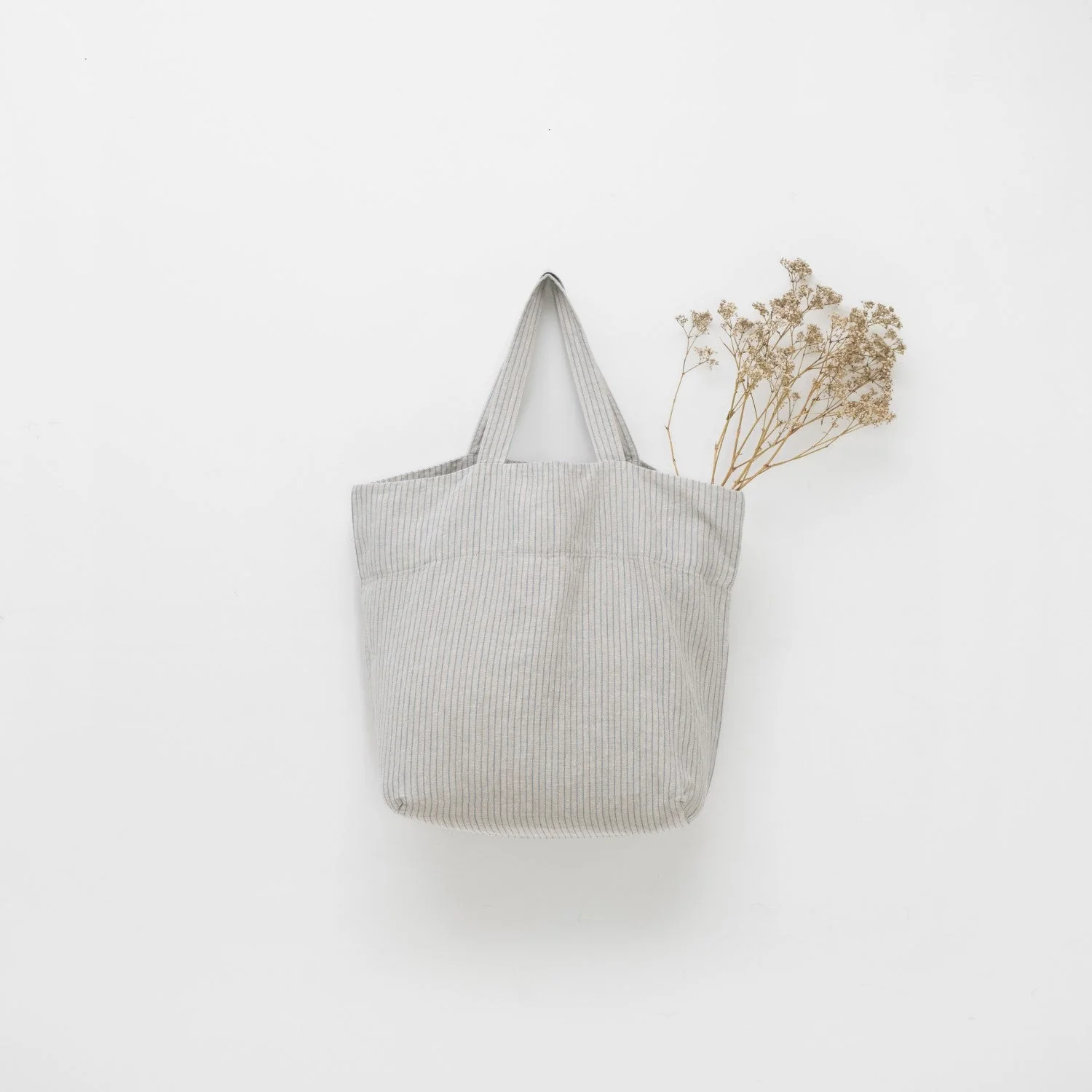 Grey Blue Pinstripe Rustic Linen Big Bag