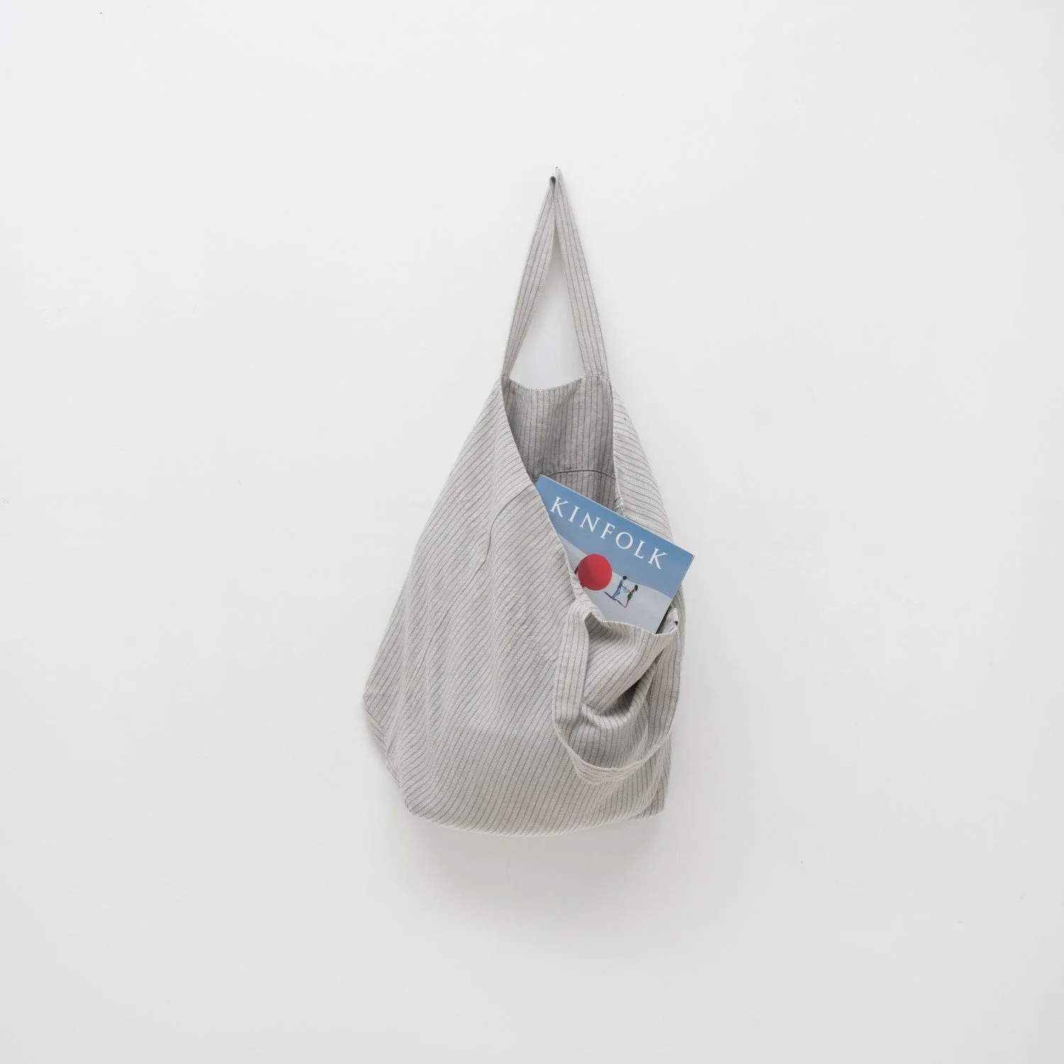Grey Blue Pinstripe Rustic Linen Big Bag - Image 2