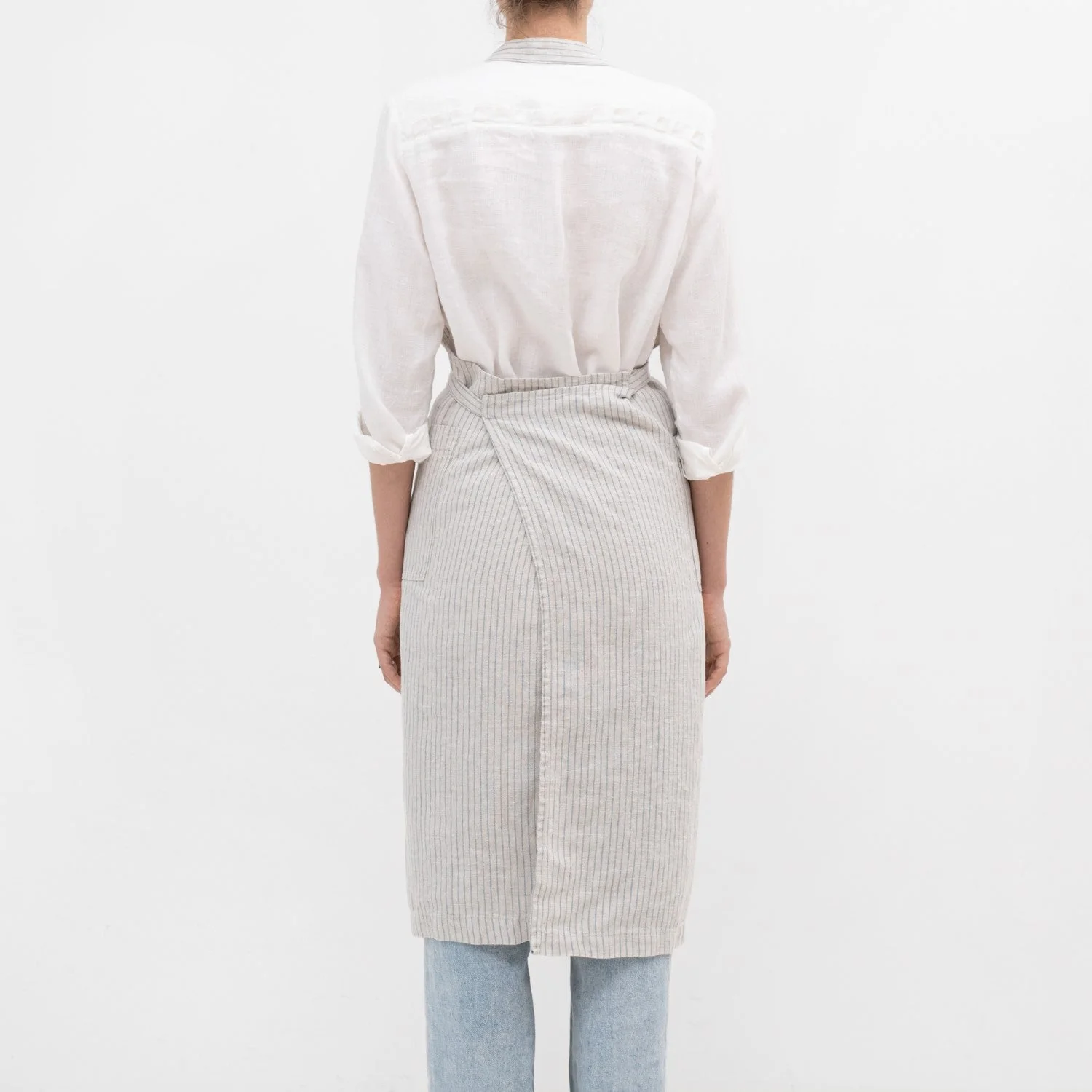 Grey Blue Pinstripe Rustic Linen Chef Apron - Image 2