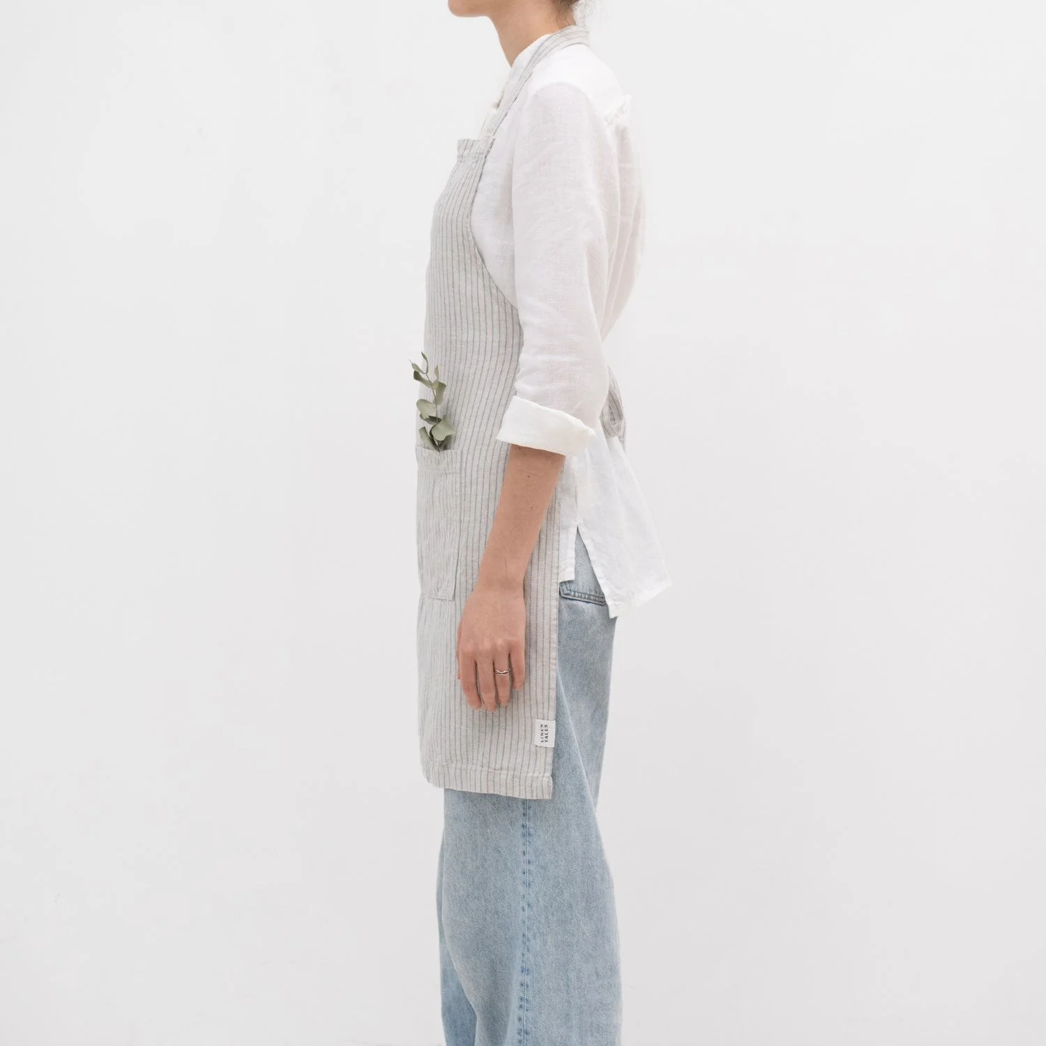 Grey Blue Pinstripe Rustic Linen Daily Apron - Image 3