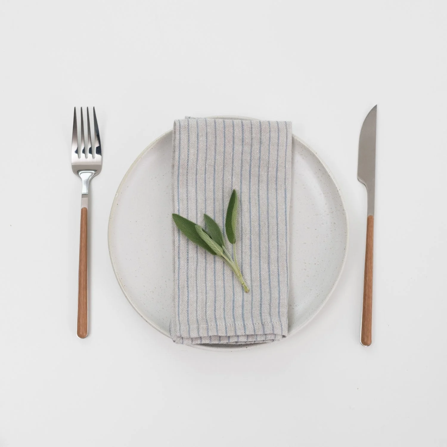 Grey Blue Pinstripe Rustic Linen Napkins Set of 2
