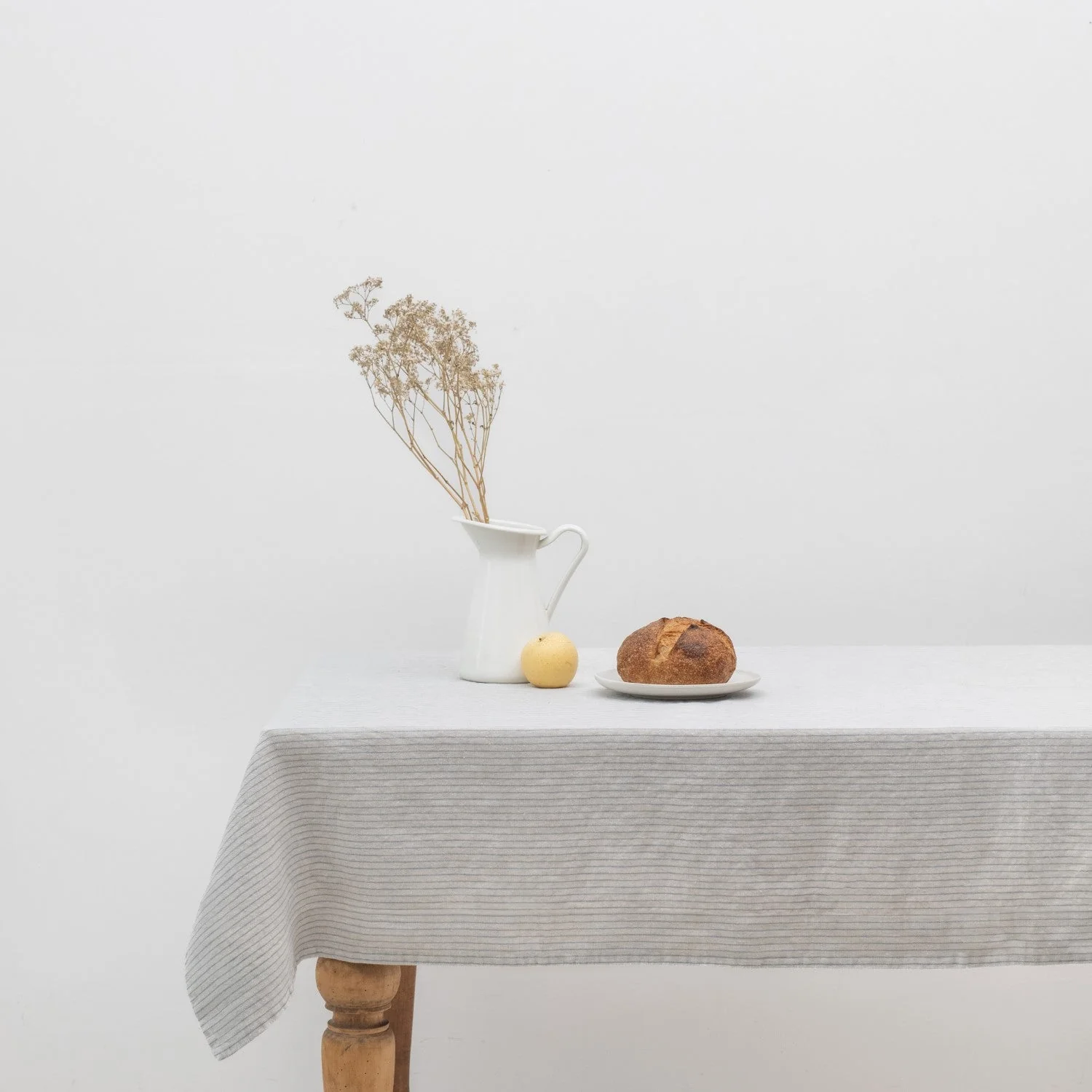 Grey Blue Pinstripe Rustic Linen Tablecloth