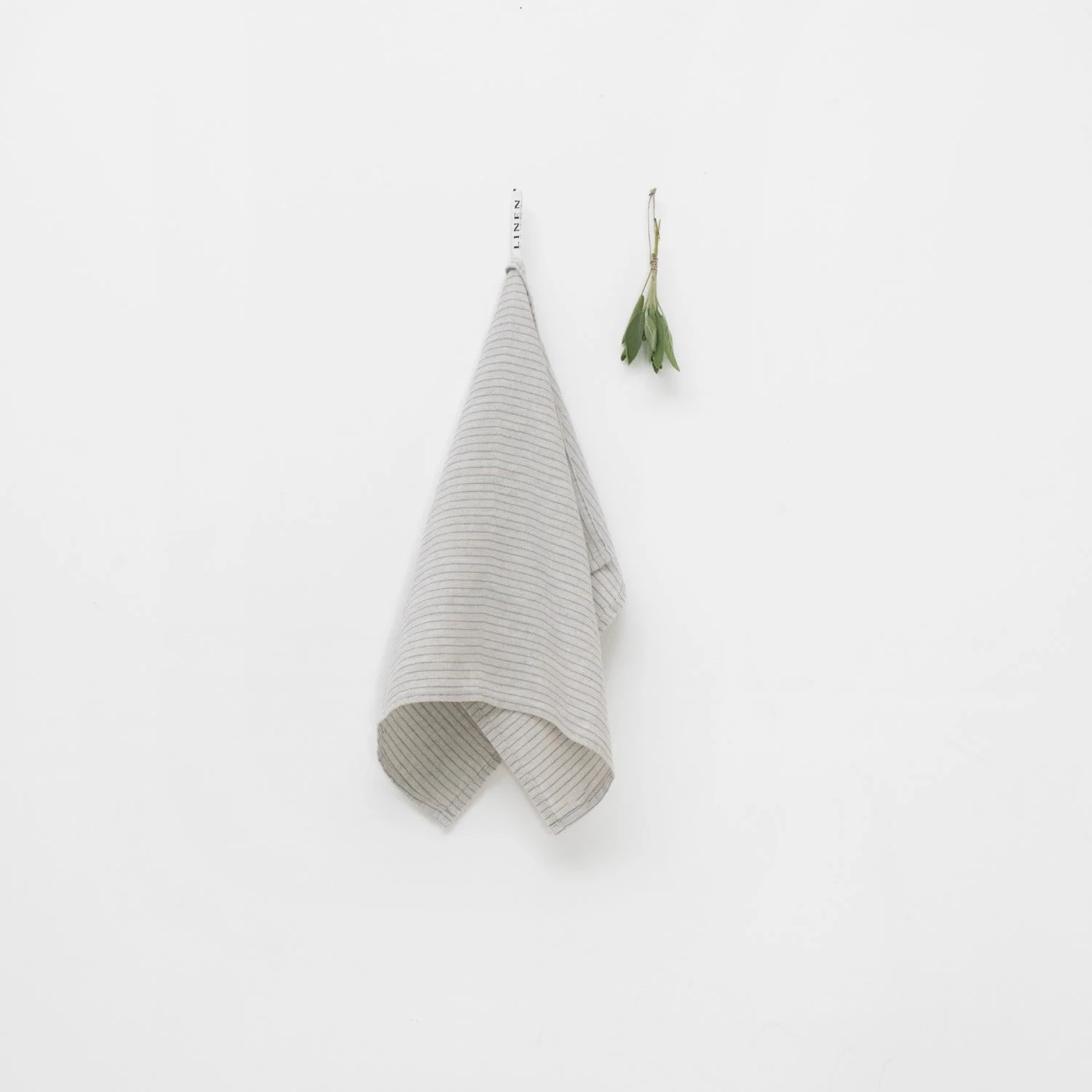 Grey Blue Pinstripe Rustic Linen Kitchen Towel