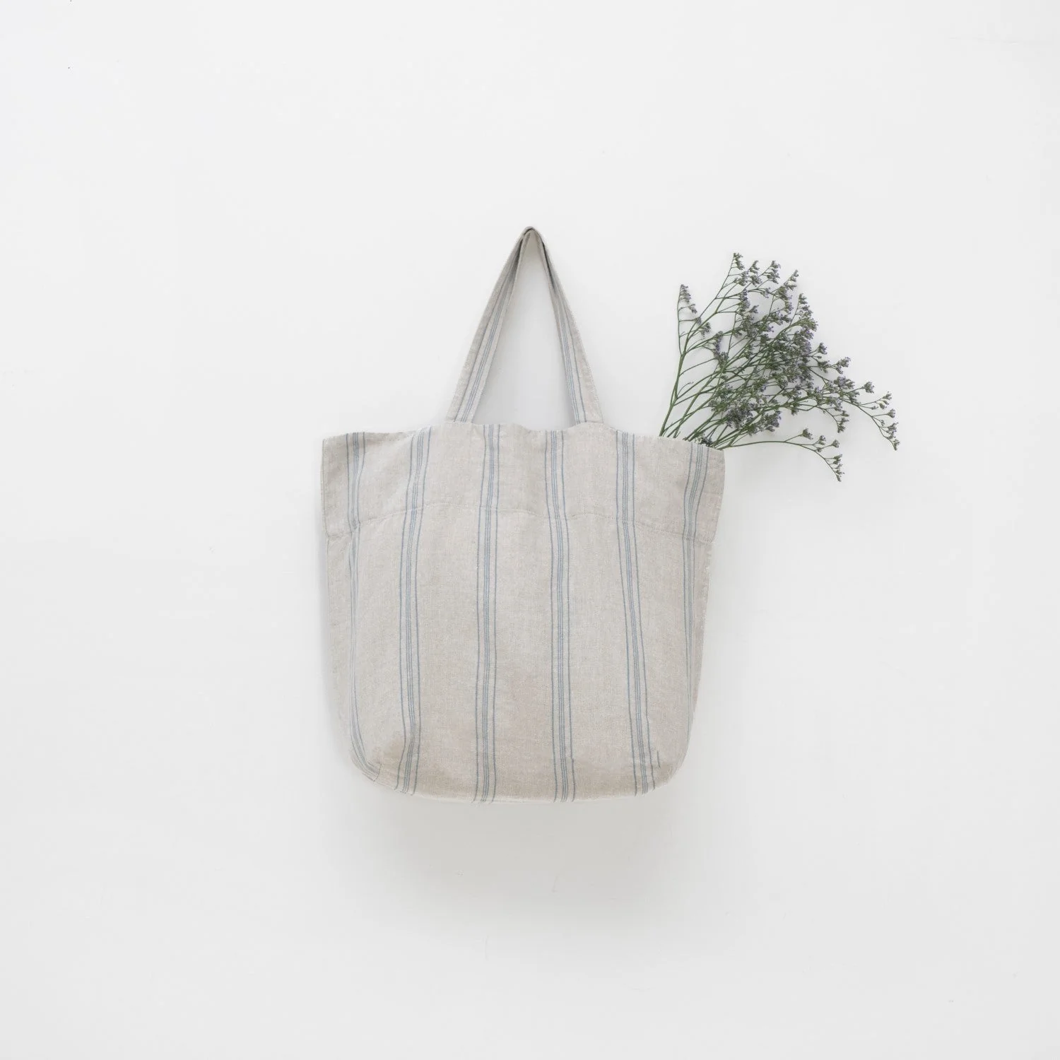 Grey Blue Wide Stripe Rustic Linen Big Bag