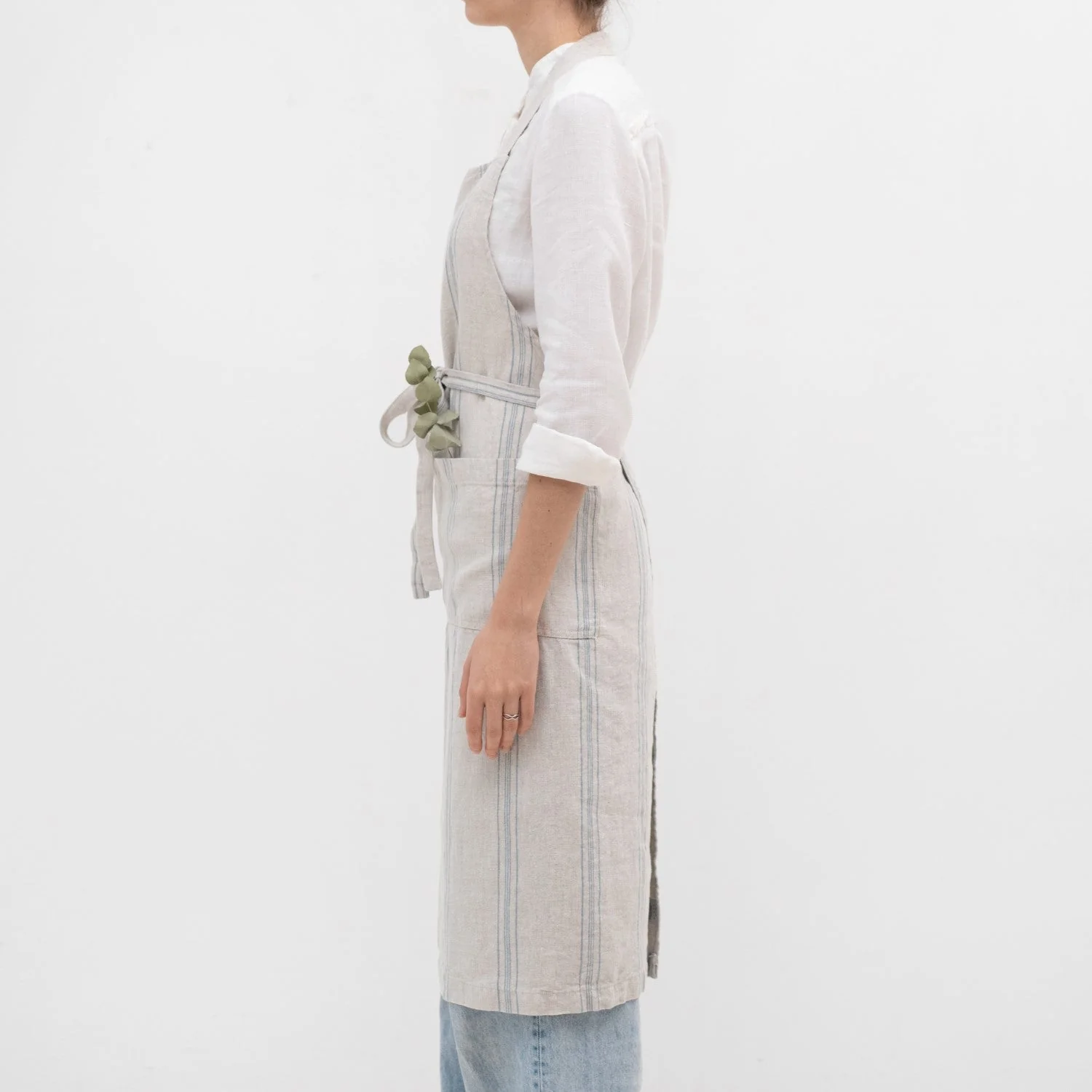 Grey Blue Wide Stripe Rustic Linen Chef Apron - Image 2