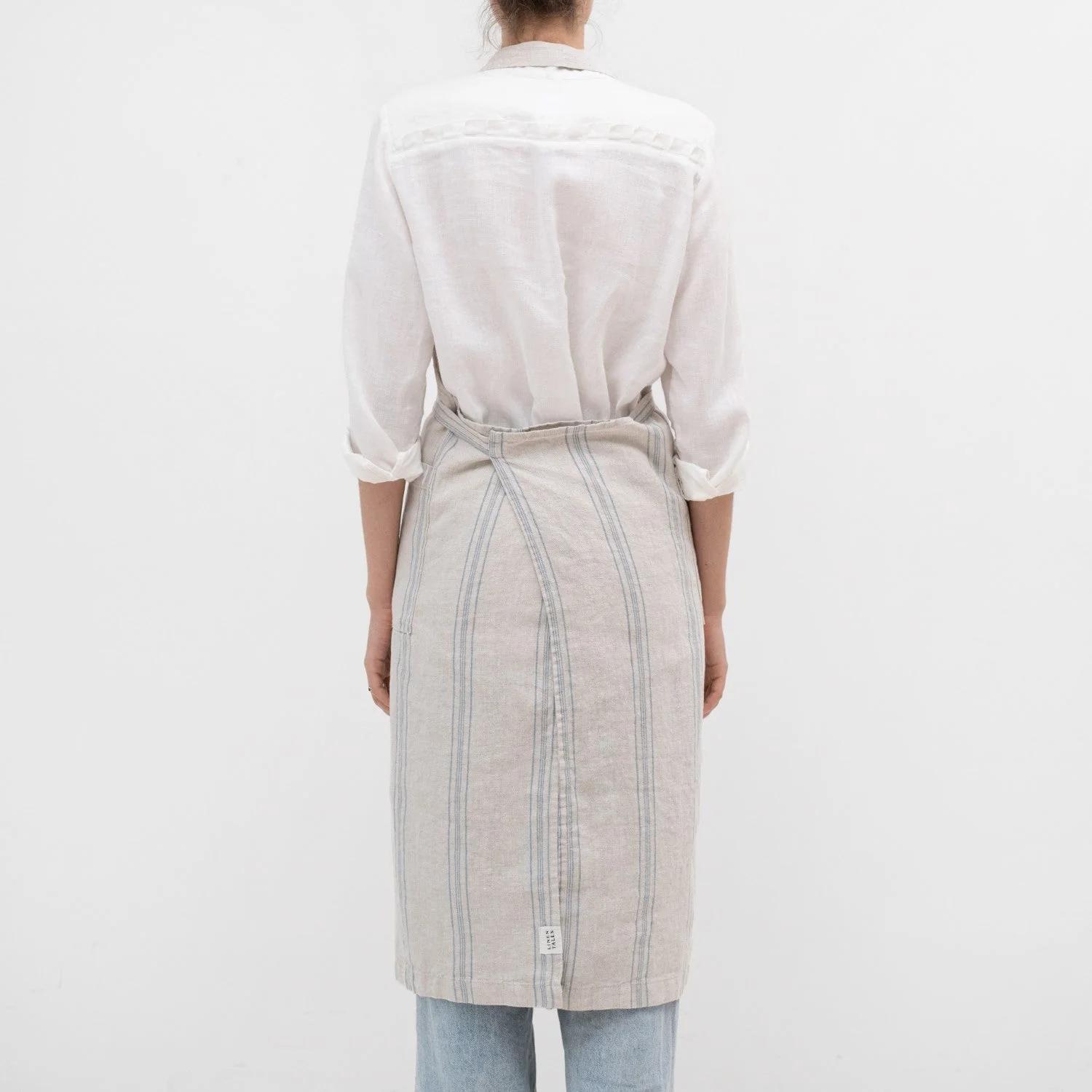 Grey Blue Wide Stripe Rustic Linen Chef Apron - Image 3