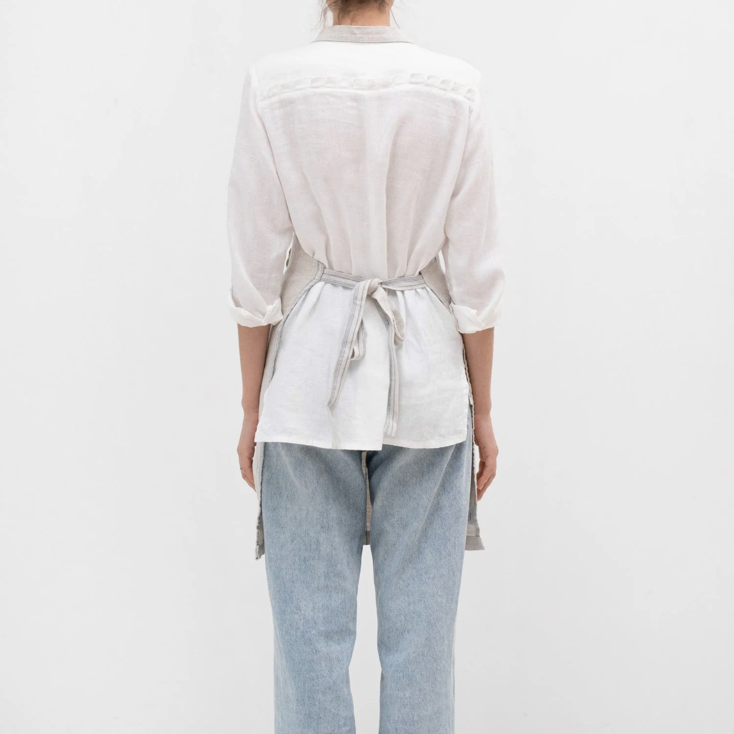 Grey Blue Wide Stripe Rustic Linen Daily Apron - Image 3