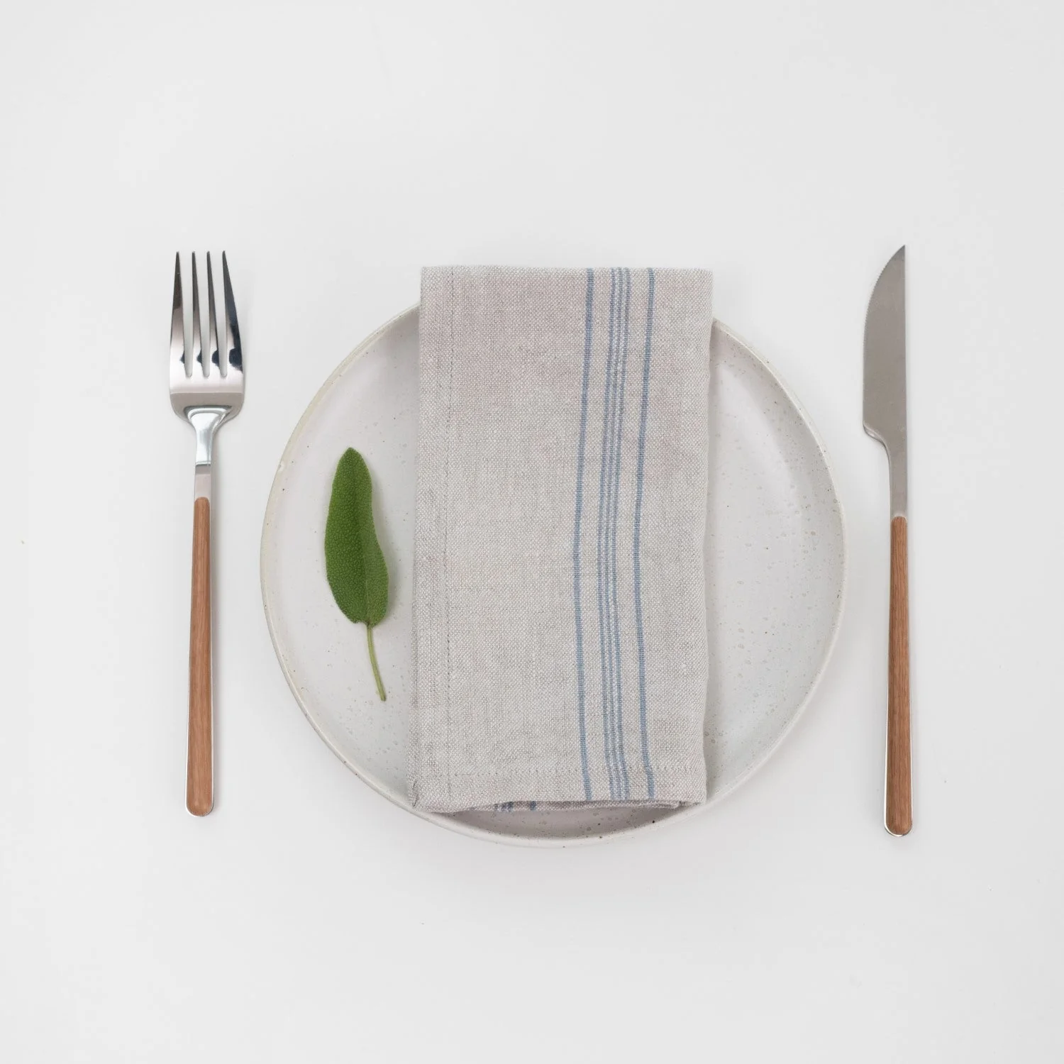 Grey Blue Wide Stripe Rustic Linen Napkins Set of 2