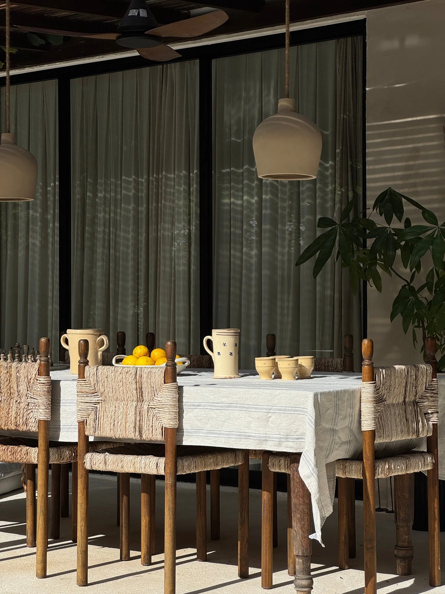 Grey Blue Wide Stripe Rustic Linen Tablecloth - Image 3